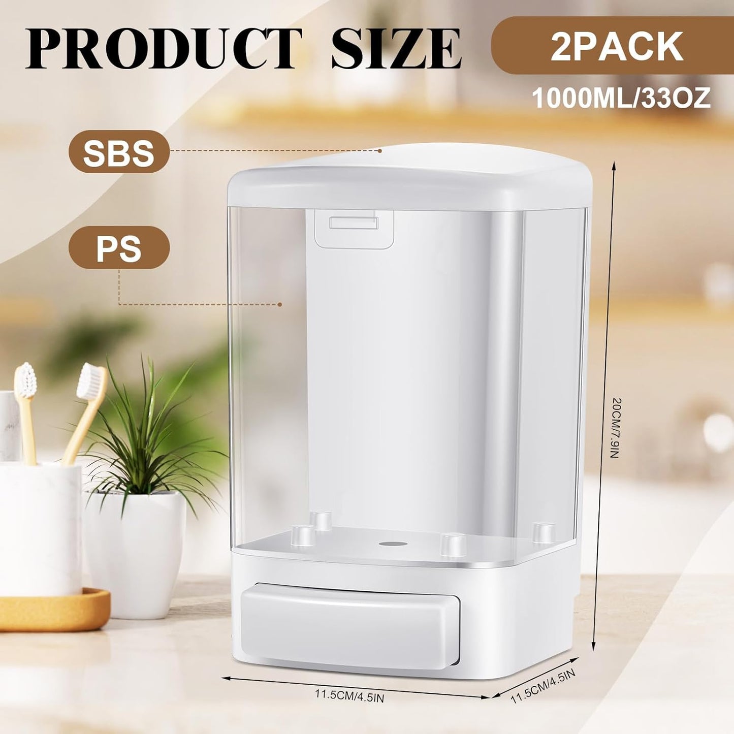 Hushee 2 Pcs Commercial Soap Dispenser Wall Mounted Manual Soap Dispenser Containers Bathroom Plastic Hand Wash Wall Containers for Kitchen Hotel Liquid