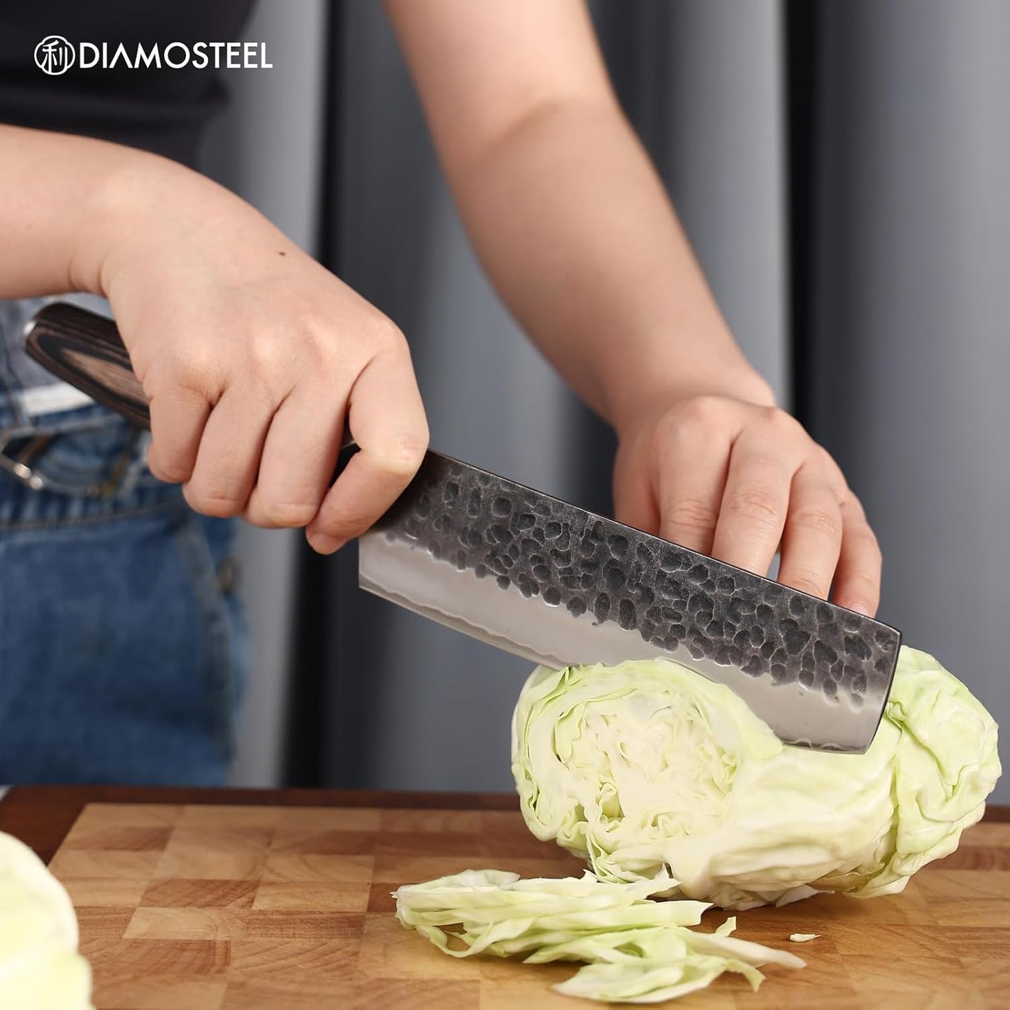 Nakiri Knife - 6.5-Inch Professional Kitchen Knife - Hammered Black Oxide Blade 9CR18MOV High Carbon Stainless Steel Sharp Chef's Knife - Ergonomic Pakkawood Handle with Present Box