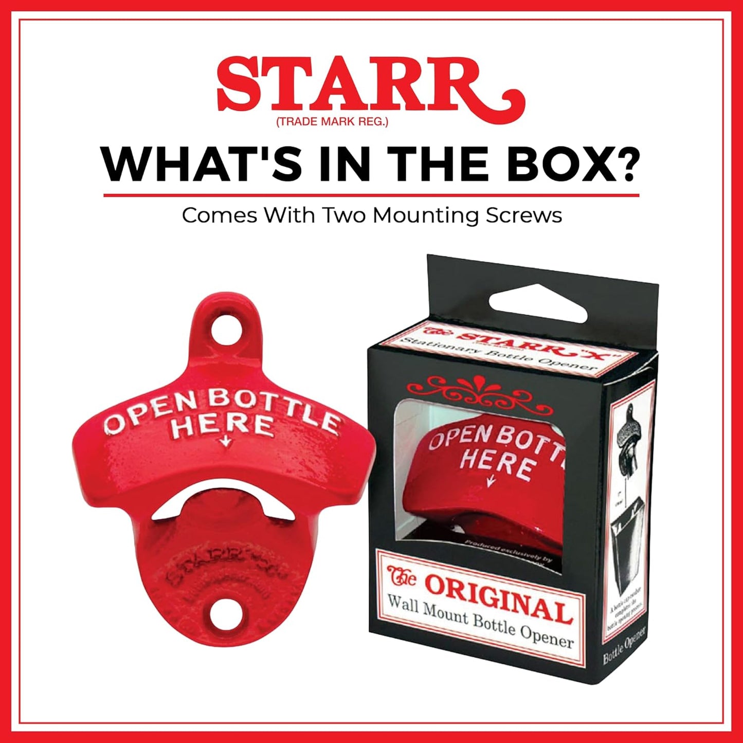 STARR "X" White with Red Star Bottle Opener | Heavy-Duty Bottle Opener Wall Mounted for Home Bar, Man Cave, and Patio | Easy Cap Removal