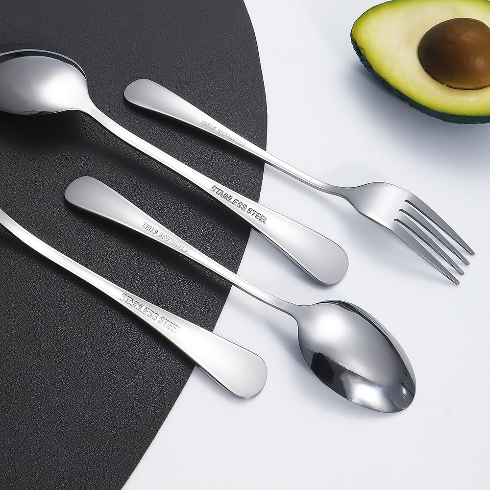 Silverware Set 50 Piece Stainless Steel Flatware Set Silverware Utensils for 10 People Includes Forks Knives Spoons & Salad Forks Dishwasher Safe Durable Tableware for Home Restaurant or Outdoor Use