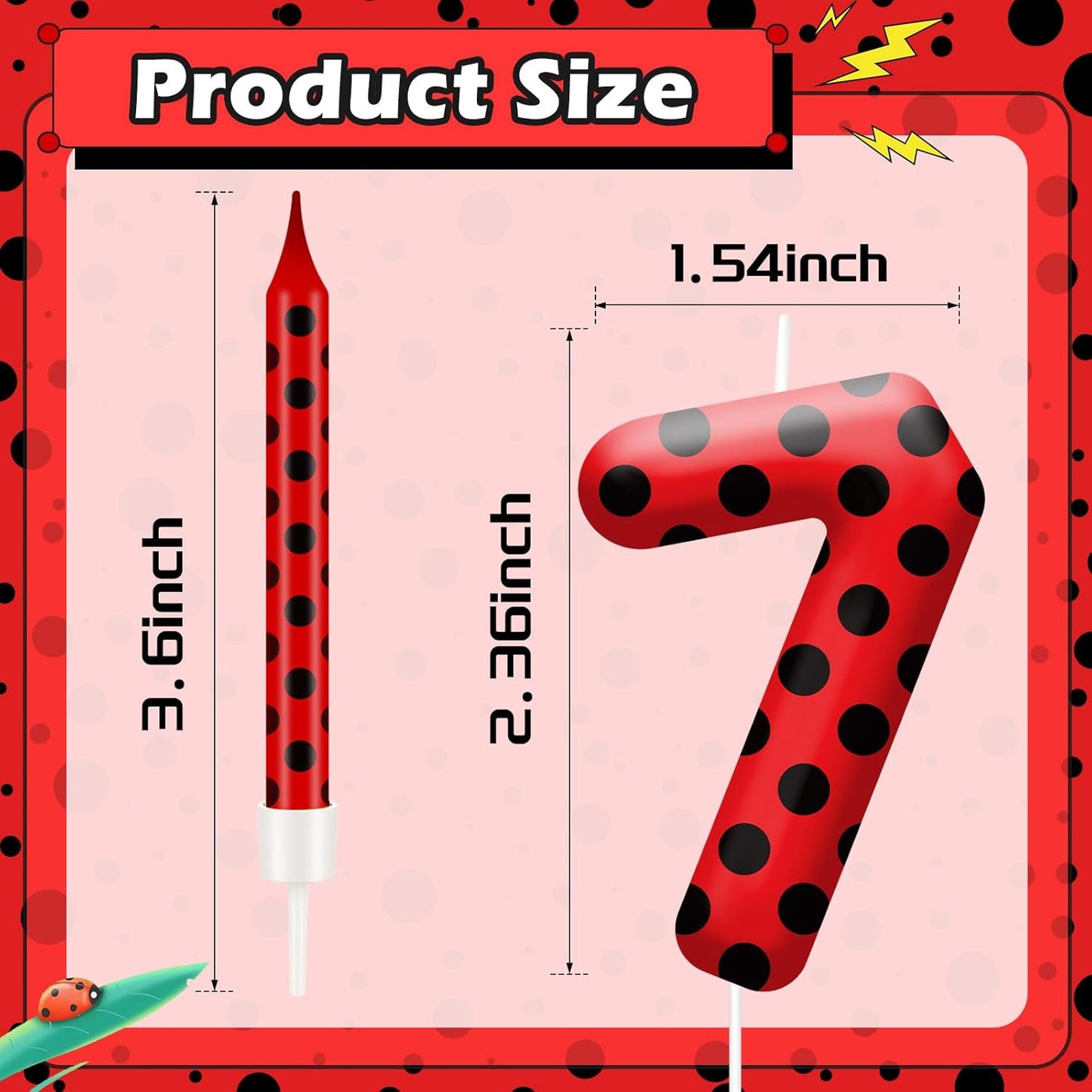 13PCS Ladybug Theme Birthday Candles Set - Red & Black Polka Dot Decorative Candles for Kids Ladybug Themed Parties, Baby Showers, Birthday Cakes, and Ladybird Inspired Celebrations(Number 7)