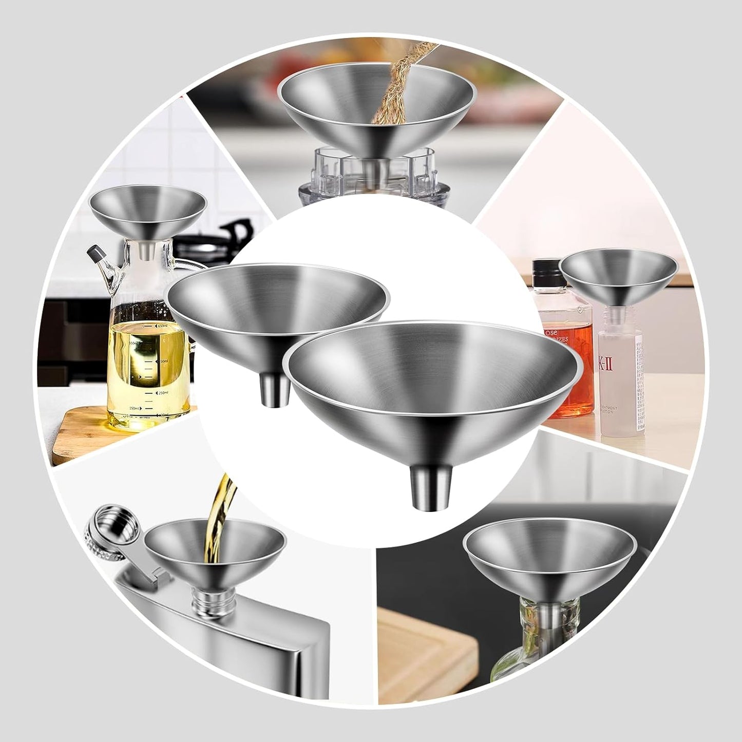 2 Piece Small Stainless Steel Filling Mini Funnel, Flask Funnel, Large for Kitchen, Small for Flask, Essential Oil Delivery