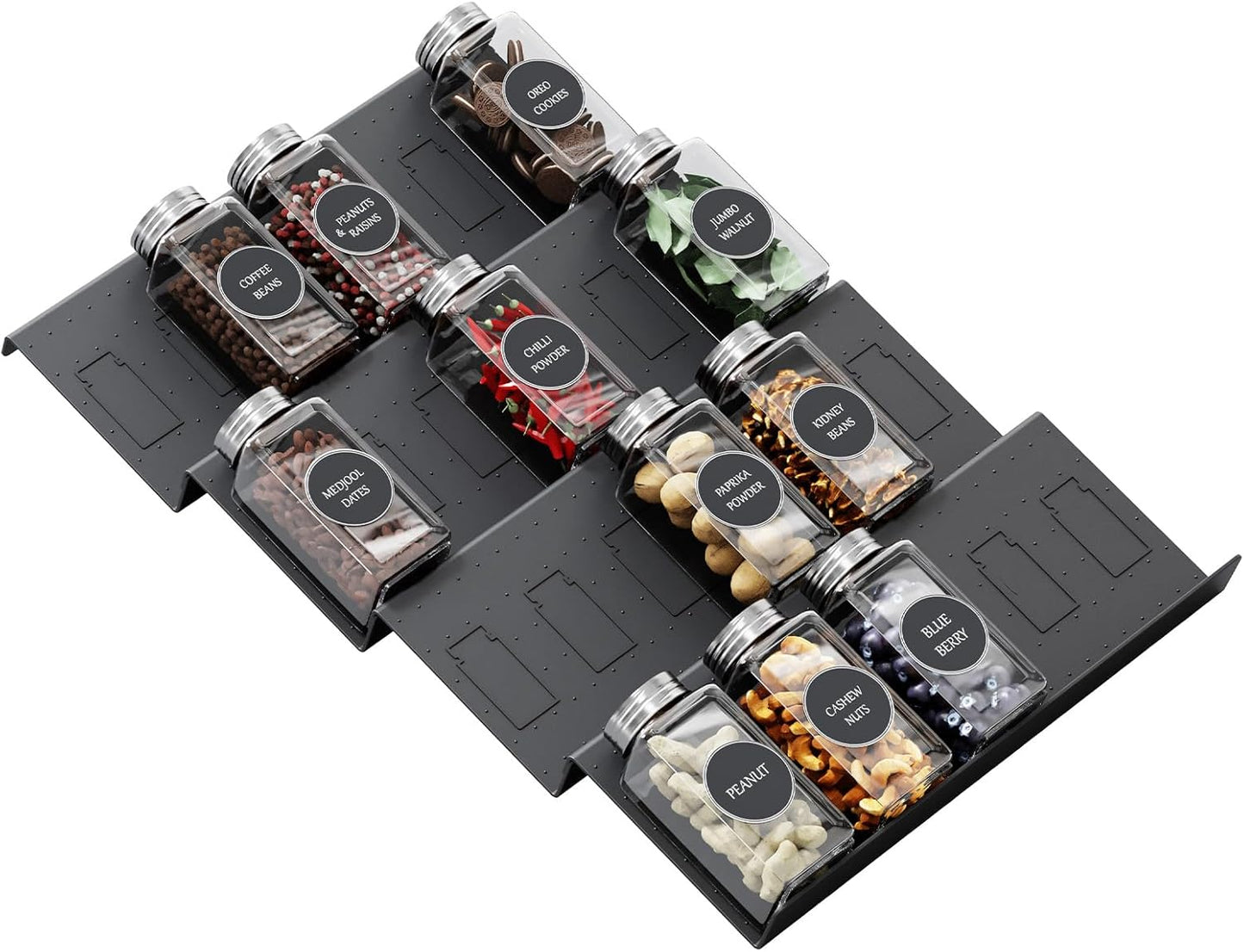 Famhap Spice Drawer Organizer, 4 Tier Expandable from 11.6" to 23.2" Seasoning Rack Tray Insert for Kitchen Drawers, Spice Rack Tray for Drawer/Countertop