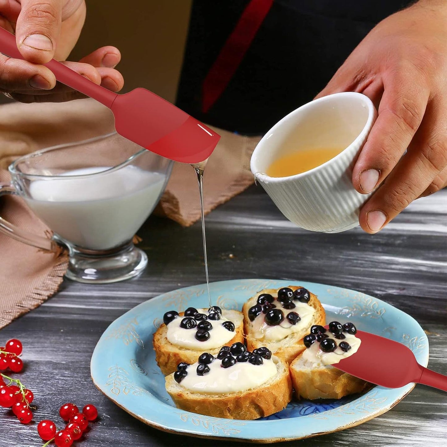 Coukre Silicone Spatula Set of 5,High Temperature Resistant, Food Grade Silicone, Dishwasher Safe, for Baking, Cooking (Pure Red)