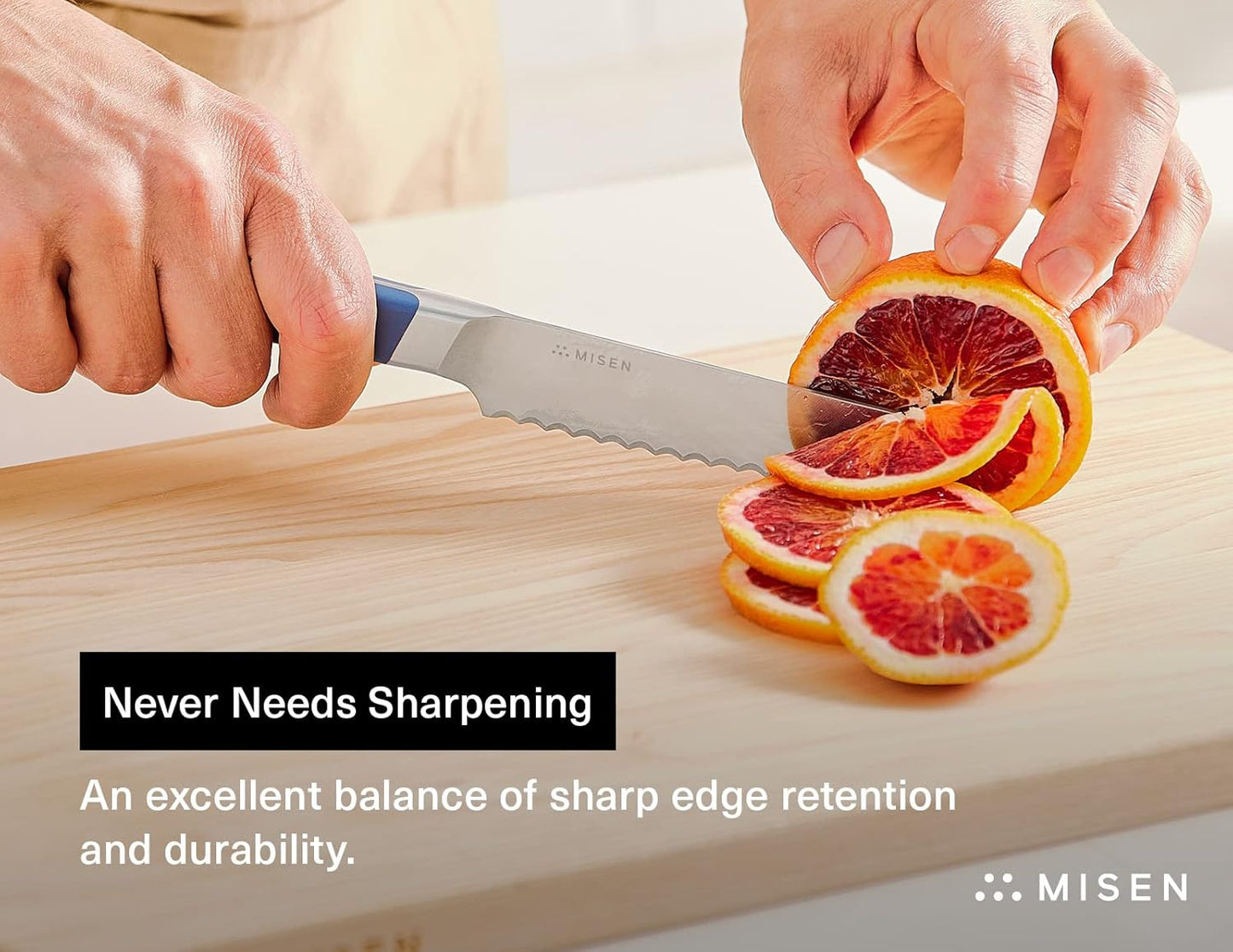 Misen Serrated Bread Knife – High-Carbon Japanese AUS8 Steel – Effortless Slicing of Bread, Pastries, and Fruits – Razor-Sharp Edge and Durable Blade with Ergonomic Handle - 5", Blue