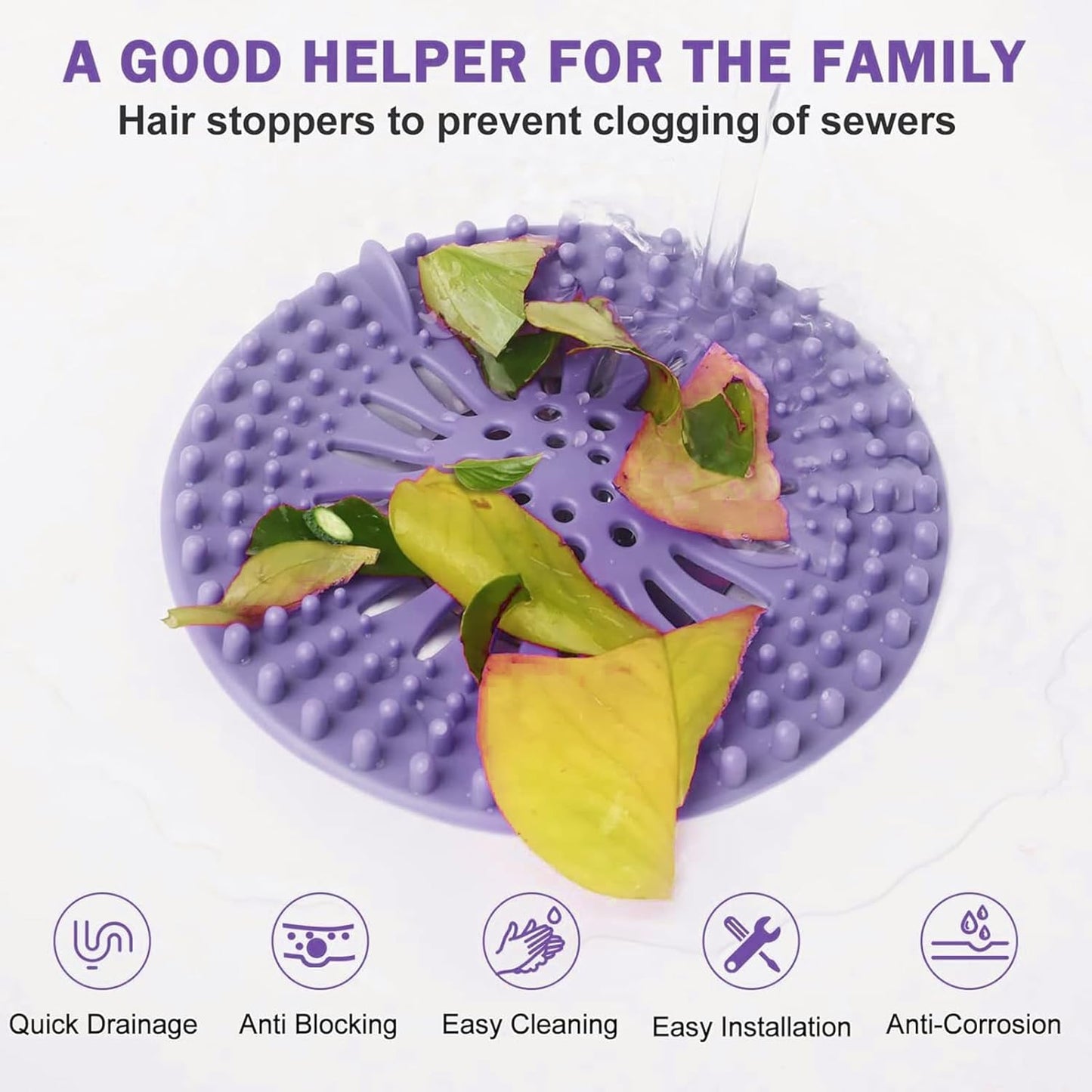 Gotega Bathroom Sink Drain Strainers, Hair Catcher Shower Drain Covers Protector, Flexible TPR Material, Multiple Colors for Bathroom Tub Shower and Sink Garbage Disposal Parts, Light-Colored 5 Pack