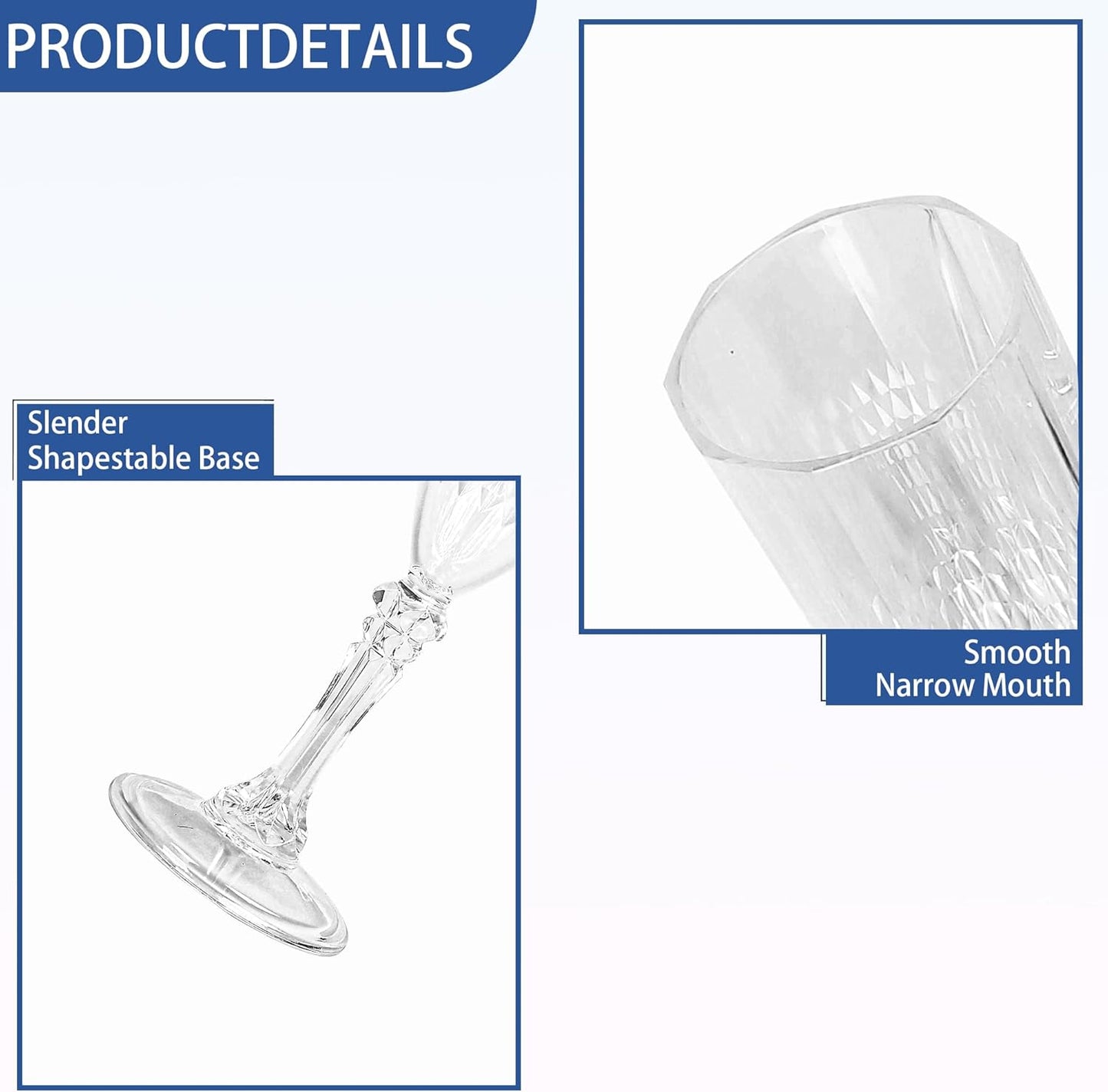 Plastic Champagne Flutes, 12PCS White Transparent Plastic Wine Glasses Goblets Shatterproof Reusable Champagne Flute for Weddings, Bachelor Parties, Toasting, and Events(12,Transparent)