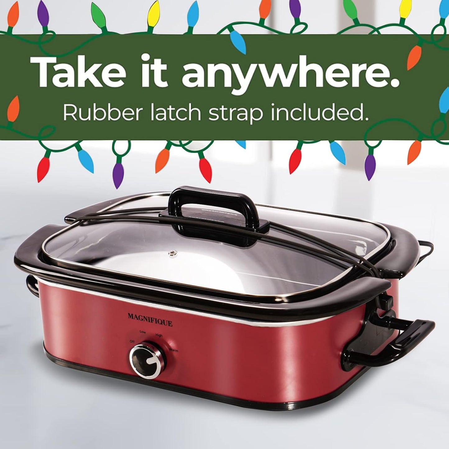 Magnifique 4-Quart Slow Cooker with Casserole Manual Warm Setting - Perfect Kitchen Small Appliance for Family Dinners, Dishwasher Safe Crock, Red