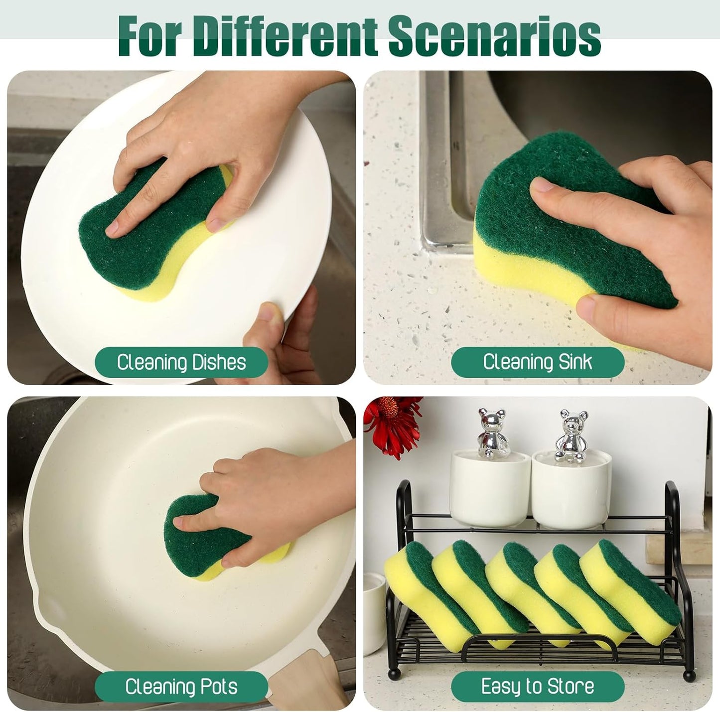 Tanlade 480 Pcs Individually Wrapped Sponges Kitchen Bulk Non Scratch Scouring Sponges for Dishes Household Cleaning Travel Apartments Hotel Car