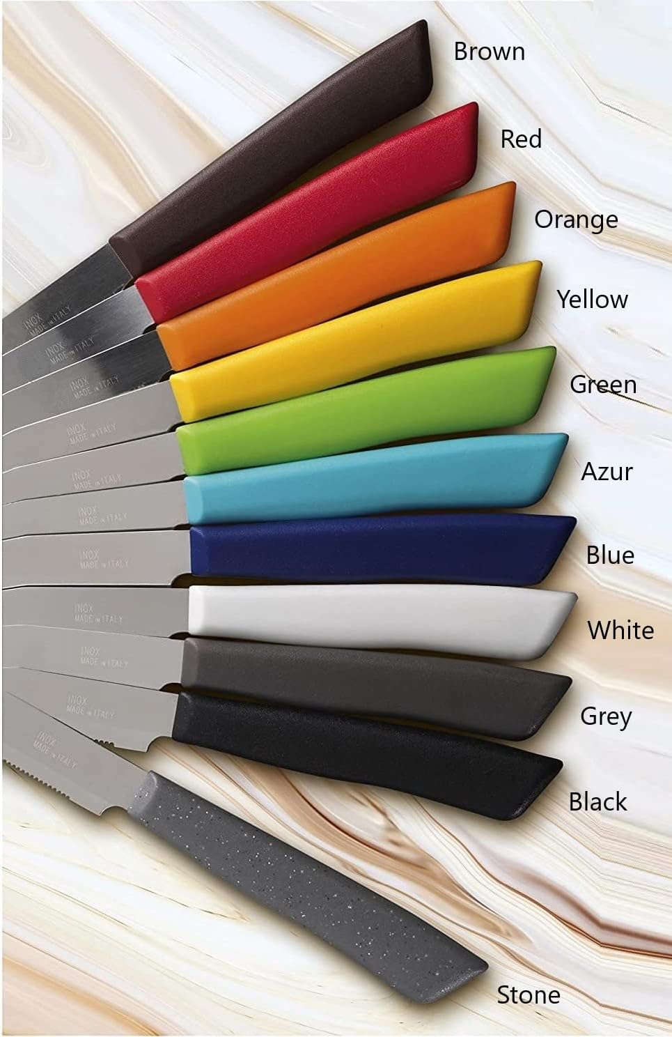 Tredoni 6 kitchen Knives - 4.3"/11cm Italian Stainless Steel Serrated Vegetable/Steak/Table Knife Cutlery, Rounded Tip (Red)