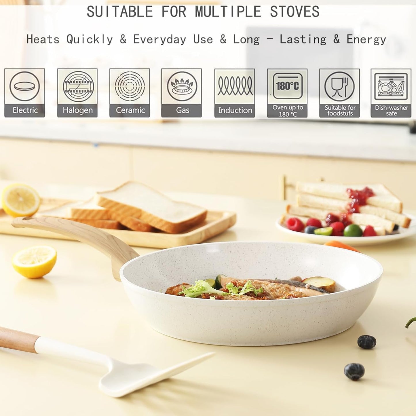 Blue Non Stick Pots and Pans Set, Healthy Ceramic Cookware Set, 12pcs Kitchen Cooking Pots and Frying Sauce Saute Pans Set, PFAS-Free with Kitchen Utensils and Lid