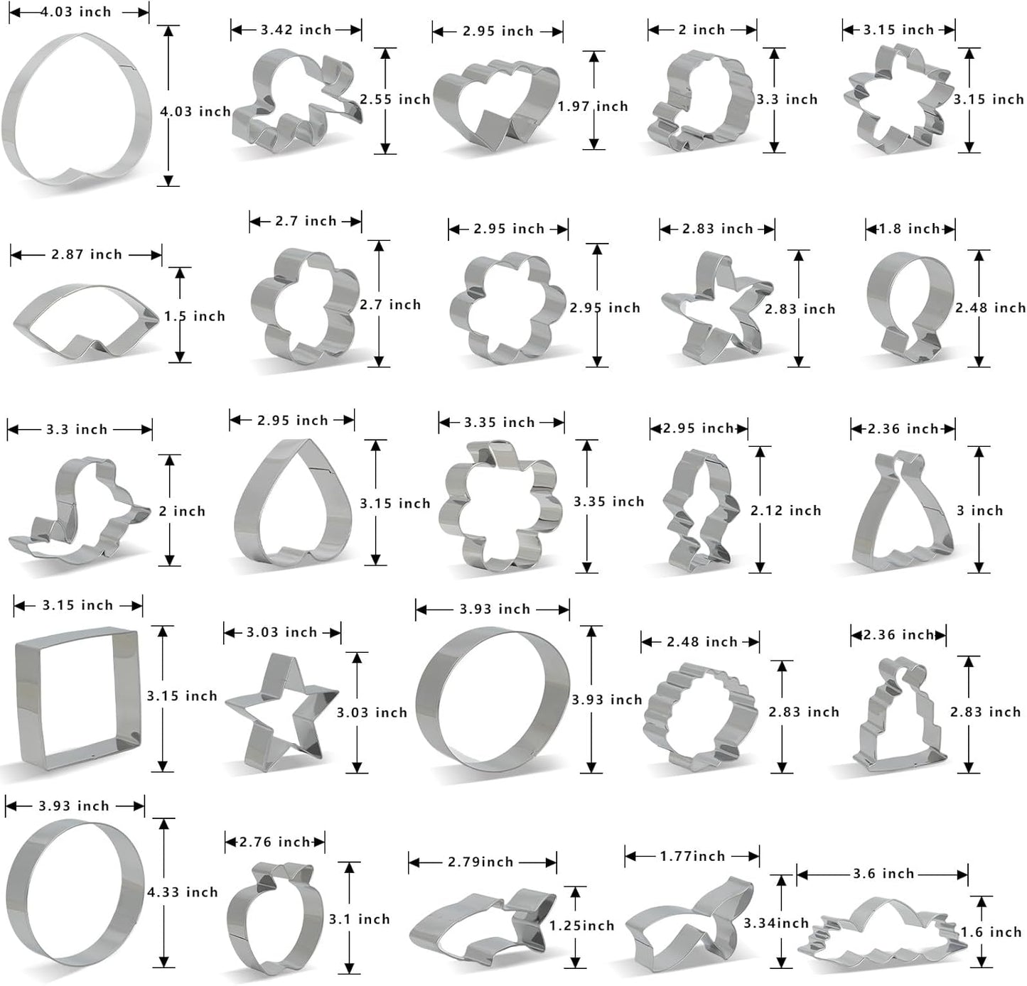 Metal Cookie Cutter 25-Piece set,Valentine's Day,Ocean,Flowers and Everyday Shapes Cookie Cutters Set,Dough Cutter,Stainless Steel and Piping Bag