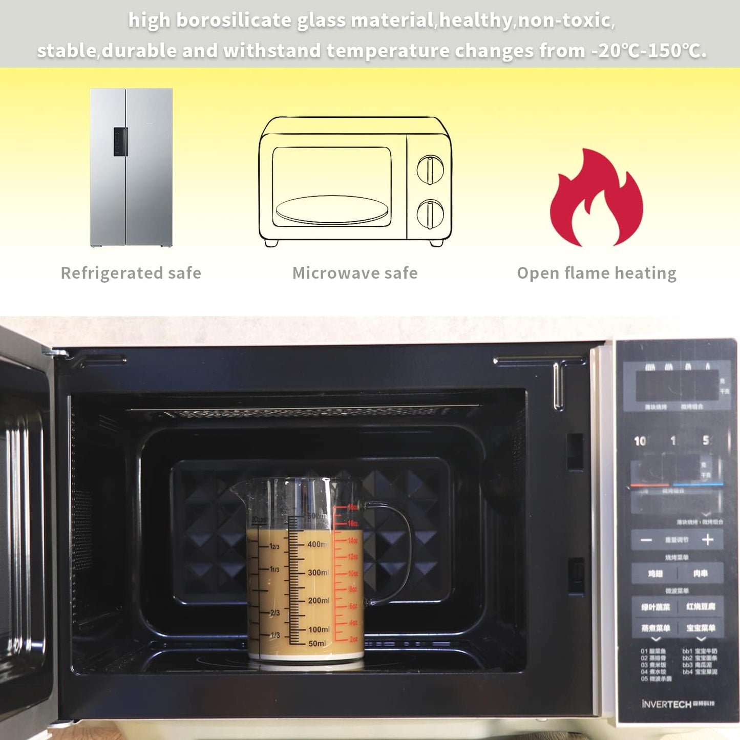 Glass Measuring Cup-[Insulated handle | V-Shaped Spout]-Made of High Borosilicate Glass Measuring Cup for Kitchen or Restaurant, Easy to Read, 500 ML (16 Oz, 2 Cup)