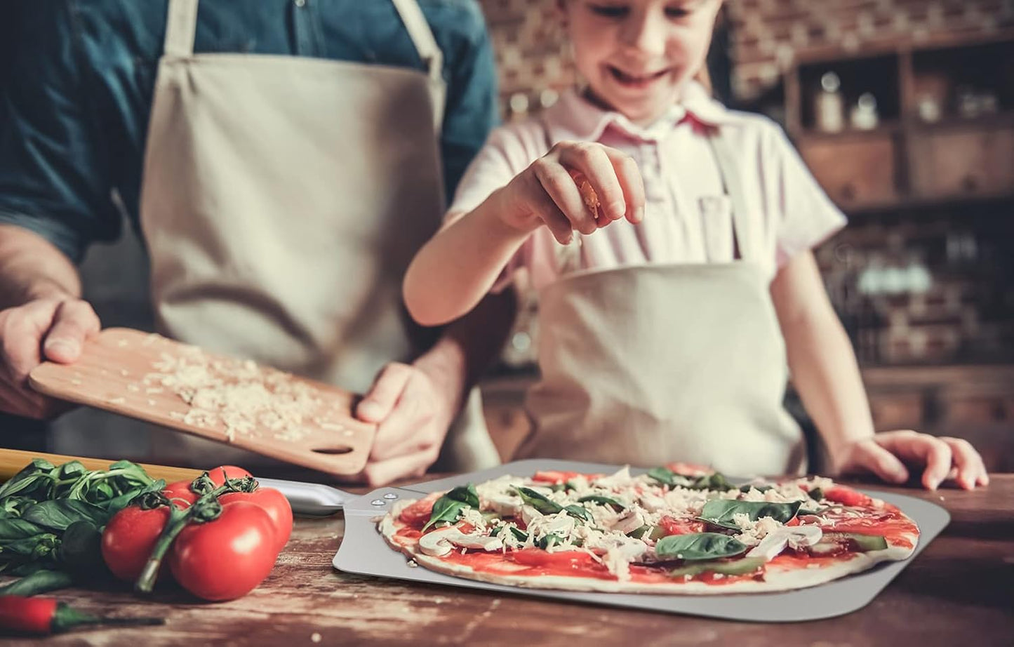 only fire 28" Long Metal Pizza Peel with Wooden Handle for Indoor & Outdoor Grill Oven, 13.5 x 16 inch Pizza Baking Spatula Paddle for Baking Bread Pie