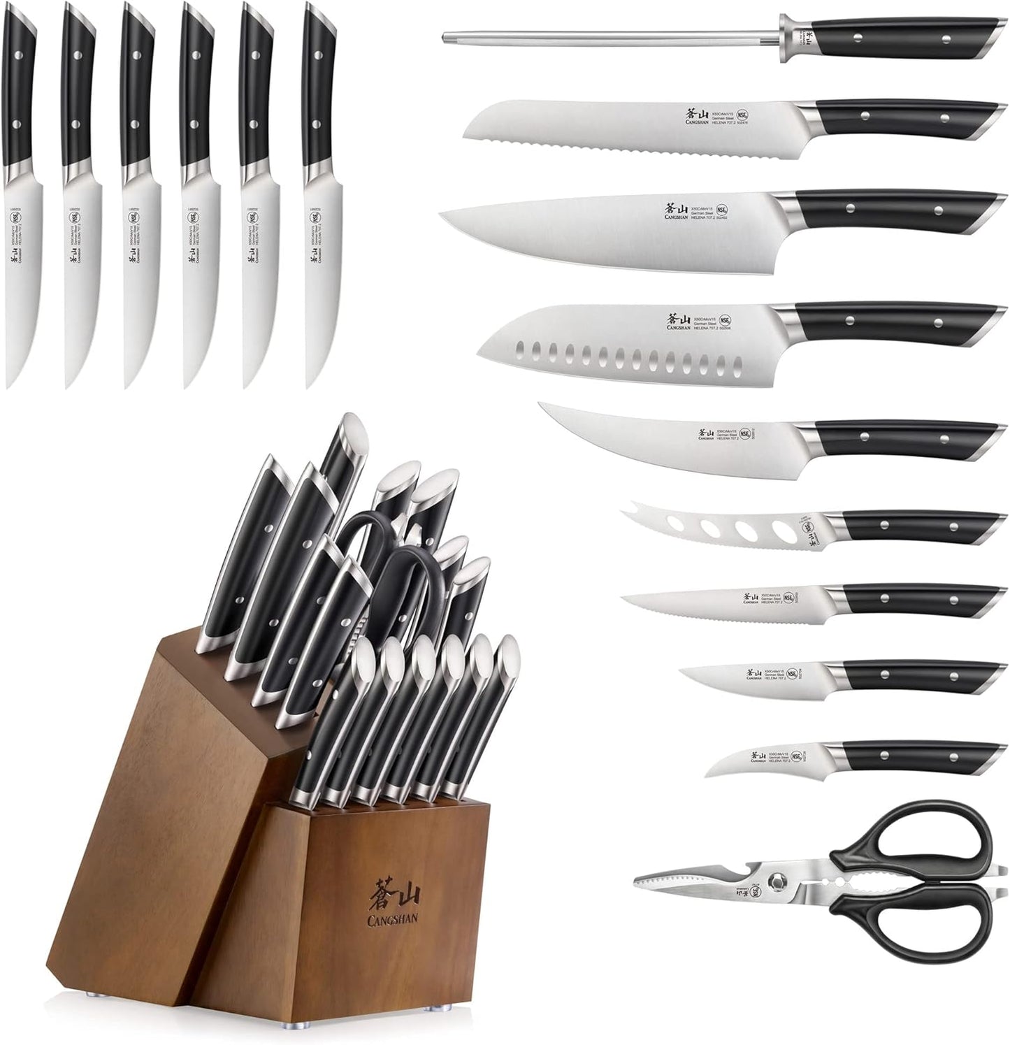 Cangshan HELENA Series German Steel Forged Knife Block Set (17-Piece, Black)