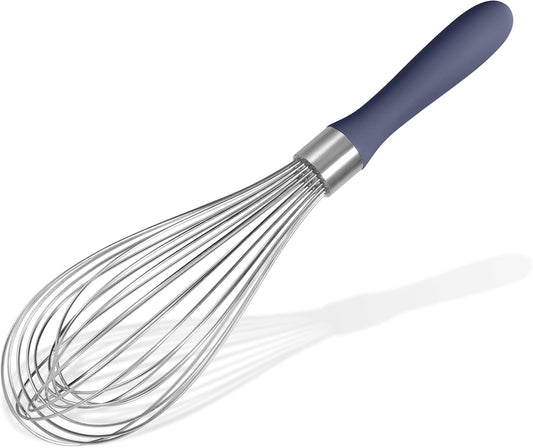 18/8 Stainless Steel Balloon Whisk, Doosu Kitchen Whisk for Cooking Handheld Egg Beater with Rust-Proof Sturdy Wires & Non-Slip Silicone Handle for Beating, Stirring, Blending (12 Wires, Navy Blue)