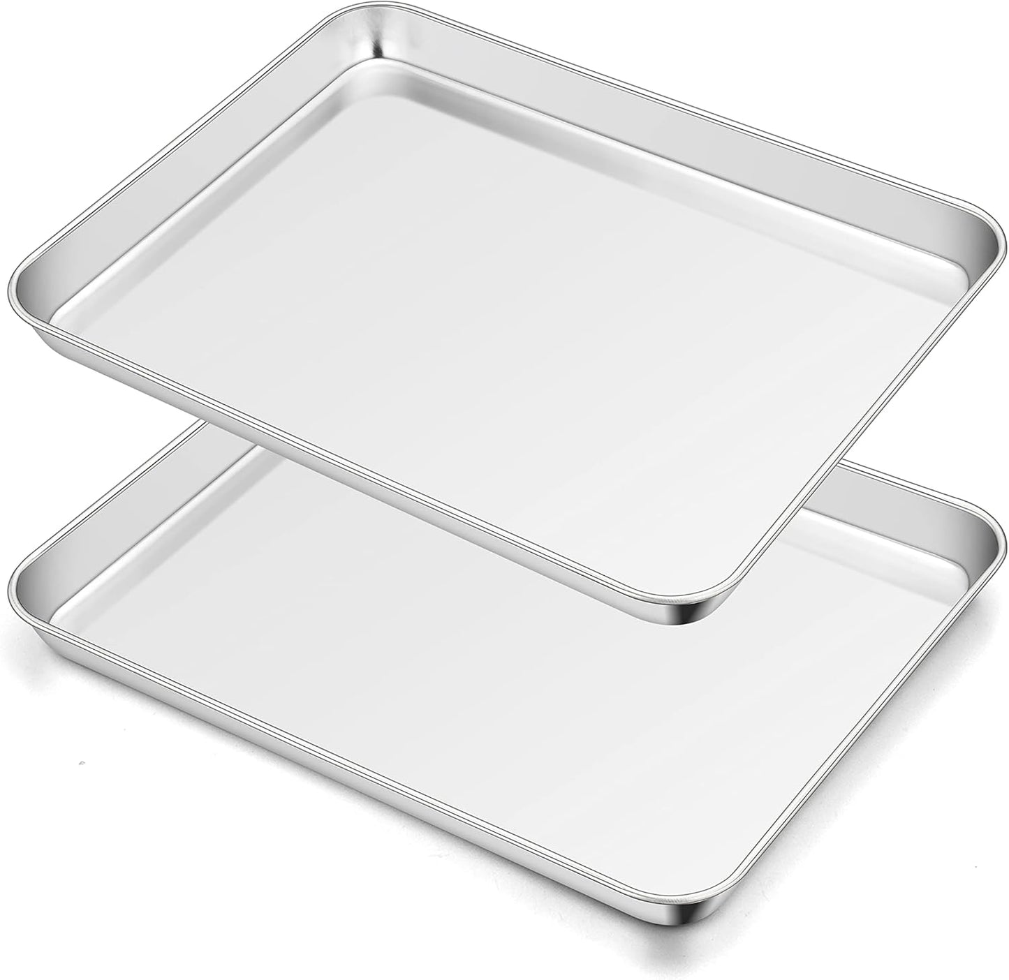 TeamFar Toaster Oven Pan Set of 2, Stainless Steel Toaster Oven Baking Tray Ovenware, 12.5’’x 9.5’’x1’’, Non Toxic & Healthy, Rust Free & Mirror Finish, Easy Clean & Dishwasher Safe