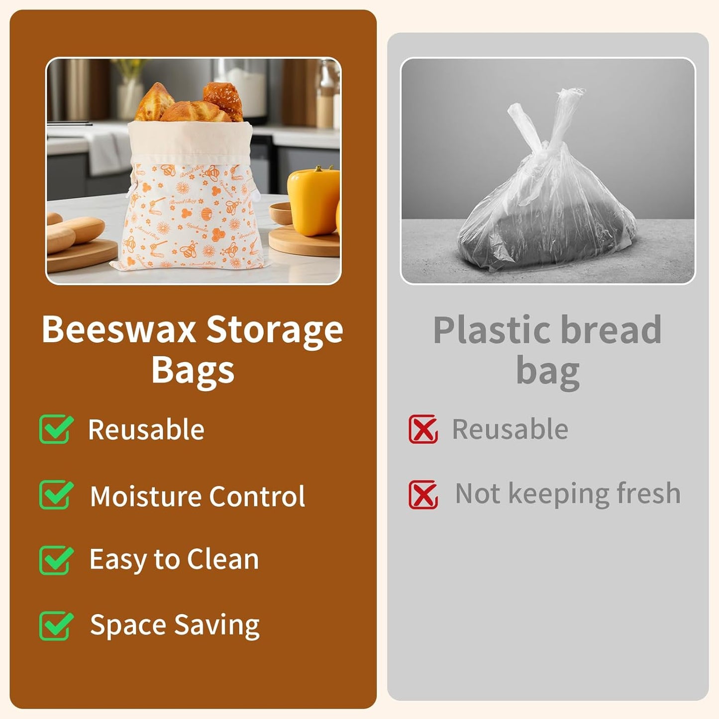 Reusable Bread Bags for Homemade Loaves, 2 Pack Cotton Beeswax Bread Bags, Extra Large Sourdough Bag, Beeswax Storage Bag to Keep Fresh