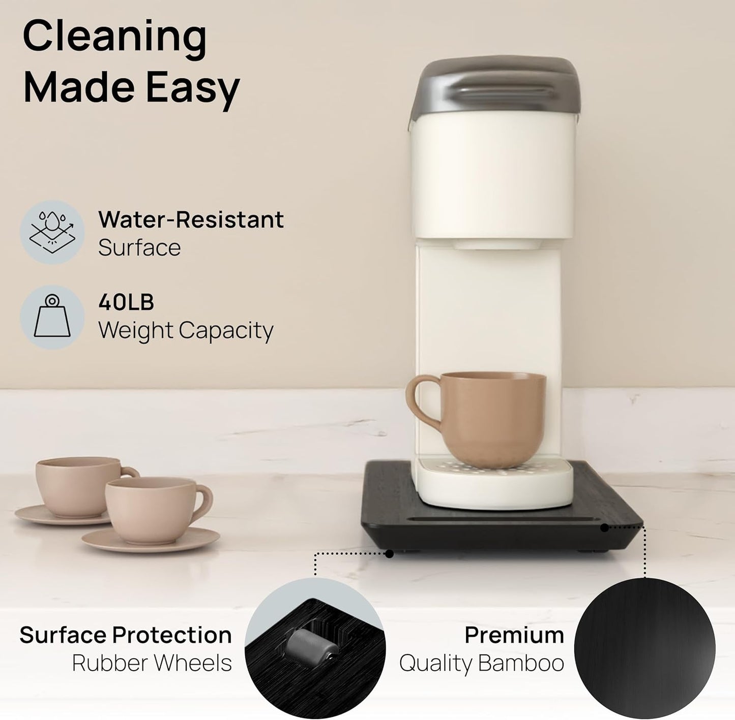 Ibyx Elegant Sliding Tray for Your Coffee Maker & Heavy Kitchen Appliances - Sturdy, Slides Easily from Under The Cabinet (Black, 7.5”W x 14.5”D)