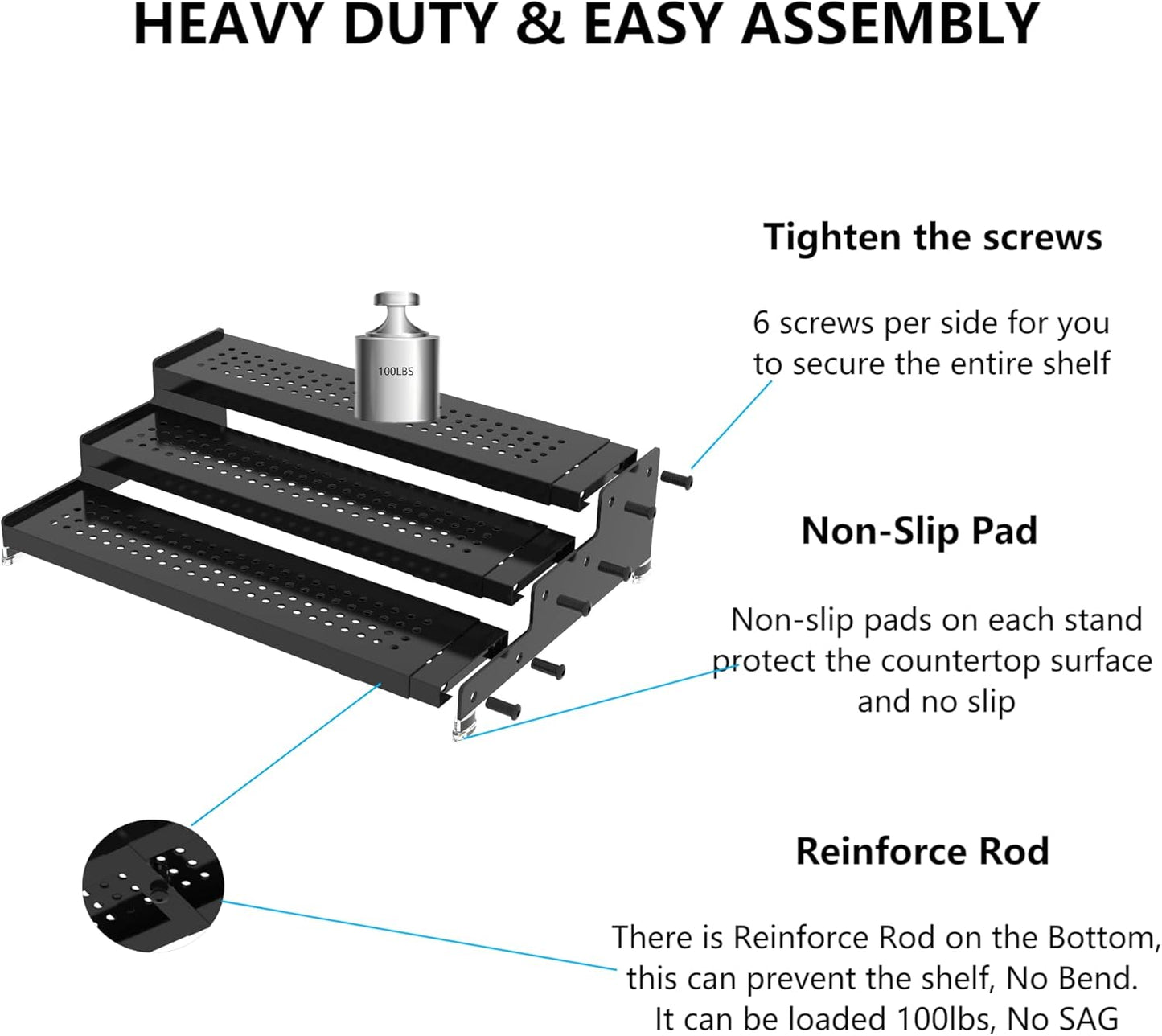 Expandable Spice Rack organizer with 3-Tier step shelf,Modern Design heavy duty,Non Skid and Visibility,Great for Kitchen Cabinet, Pantry and more(3PACKS/GUN-GREY)