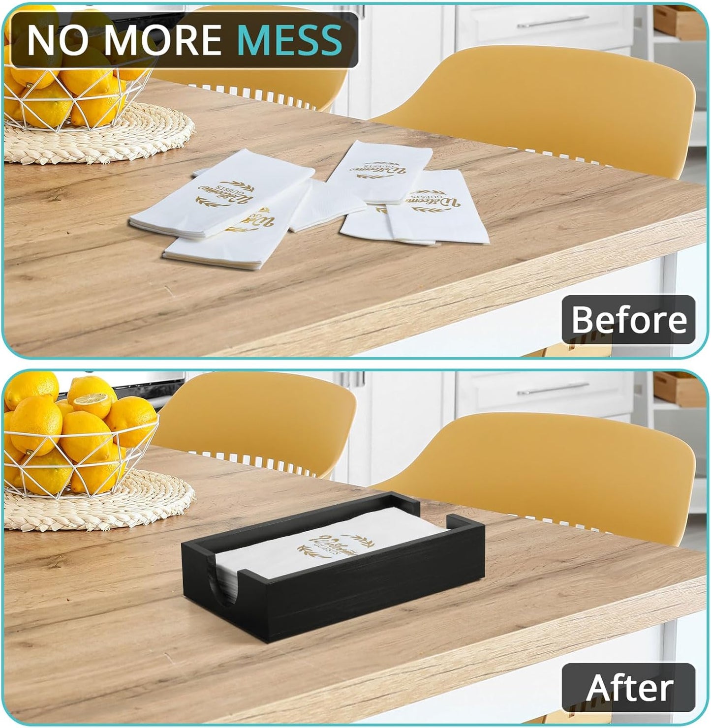 Napkin Holder for Bathroom, Wooden Guest Towel Holder Tray for Bathroom, Disposable Paper Hand Towel Holder for Bathroom Accessories, Dinner Napkin Holder for Kitchen Table Party, Black