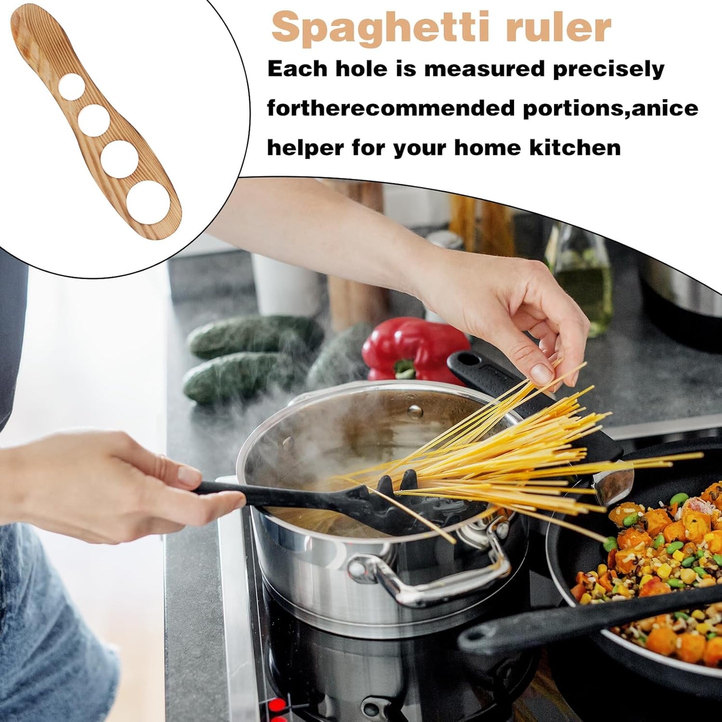Spaghetti Measurer Tool, Wood Pasta Measuring Tool with 4 Holes, Quick Spaghetti Measuring Tools for Kitchen Cooking, Kitchen Accessories (9.96 X 2.36 Inch)
