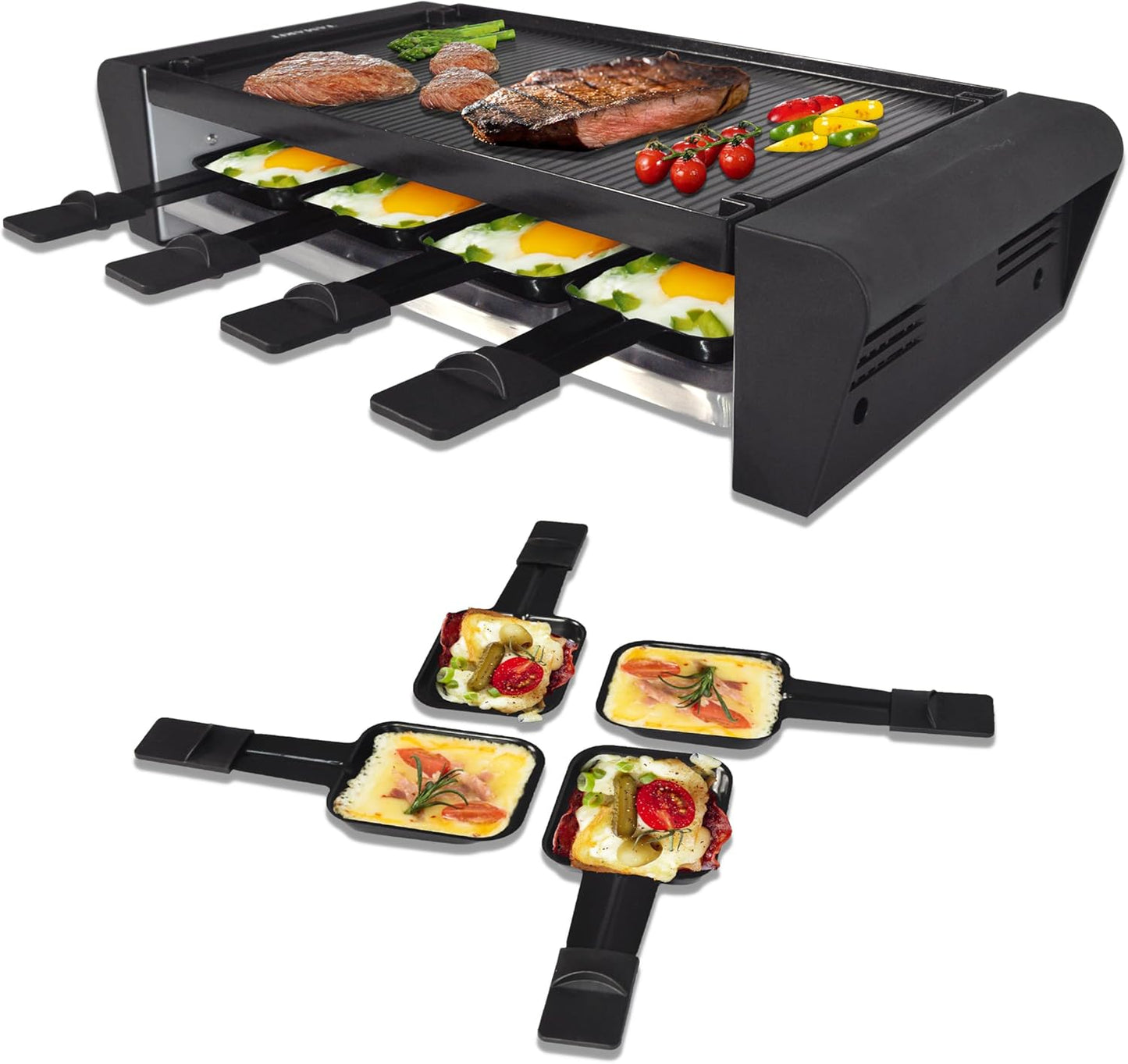 TAMARIT Raclette 3-in-1 Electric Grill - Portable, Korean BBQ Indoor with 8 Paddles, Dishwasher Safe Reversible Non-stick Grill