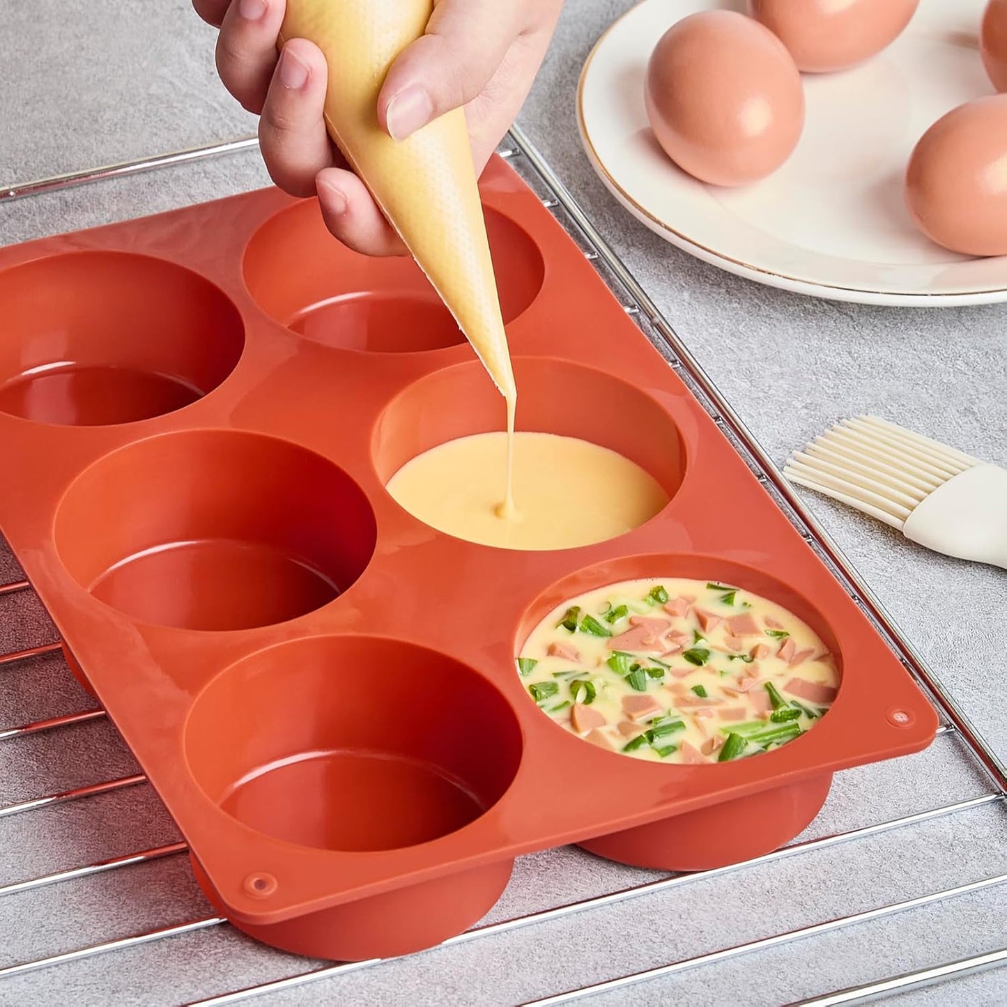 2 Pack Silicone Egg Bite Molds, Deep 3 Inch Frittata Baking Pans, Round Baking Molds for Breakfast Sandwiches, English Muffin, Hamburger Buns, Cheesecake, Dinner Rolls