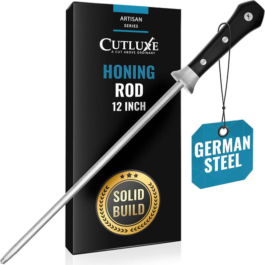 Cutluxe Honing Rod, Sharpening Steel for Kitchen Knives – 12" Honing Steel – Ergonomic Handle Design – Artisan Series