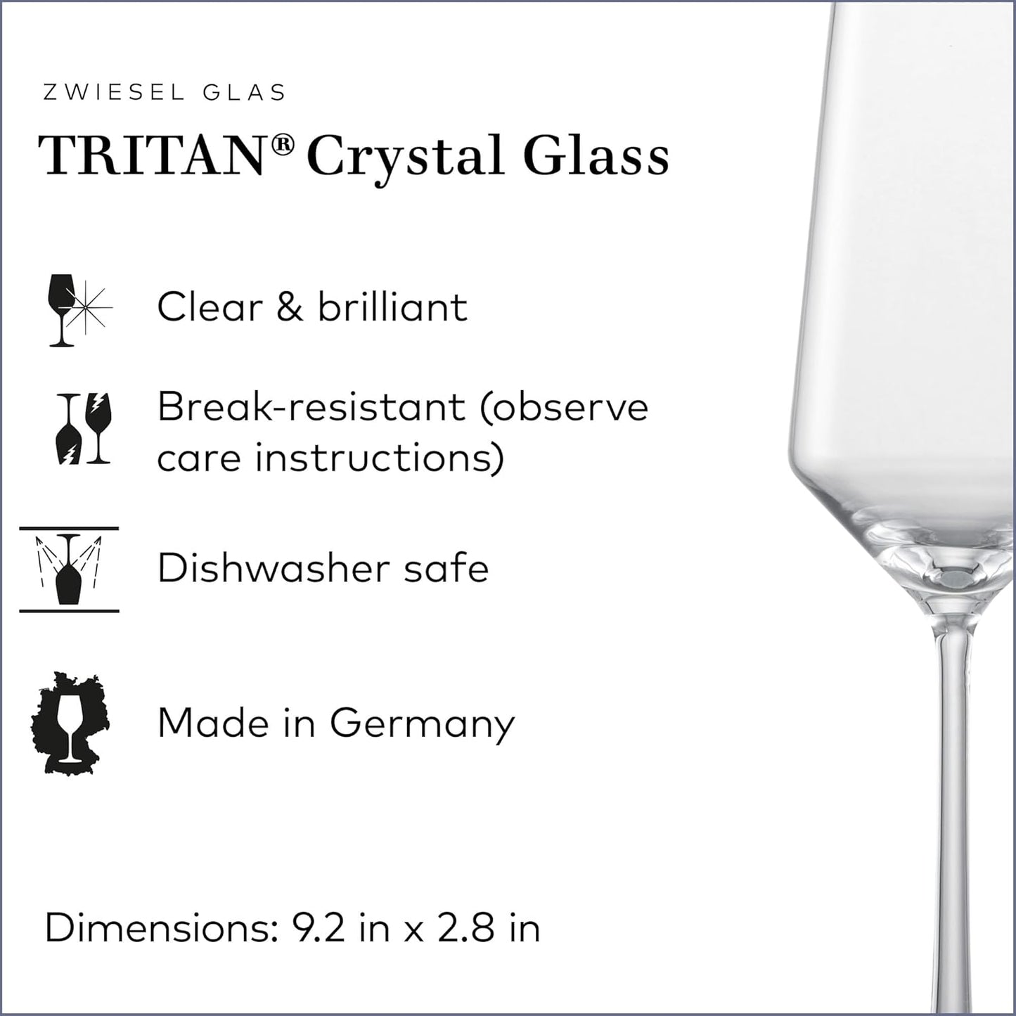 ZWIESEL GLAS Pure Champagne Glass (Set of 6), Champagne Flutes with Effervescent Point, Dishwasher-Safe Tritan Crystal Glasses, Made in Germany (10 Ounce)