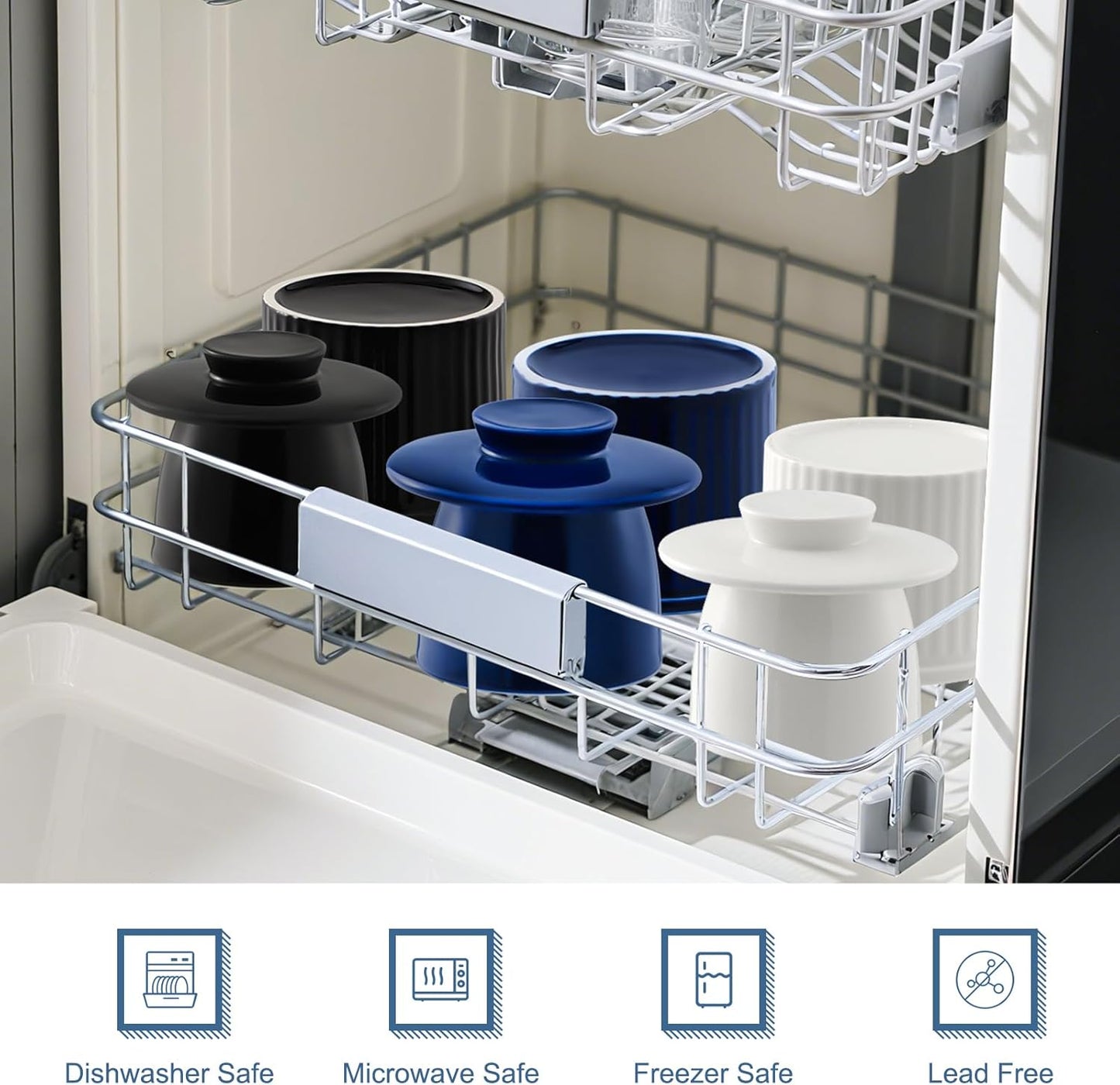 Large Butter Crock for Counter with Water Line, Butter Keeper, Ceramic French Butter Dish Holder for Fresh Spreadable Soft Butter (Blue, 8 Ounce)