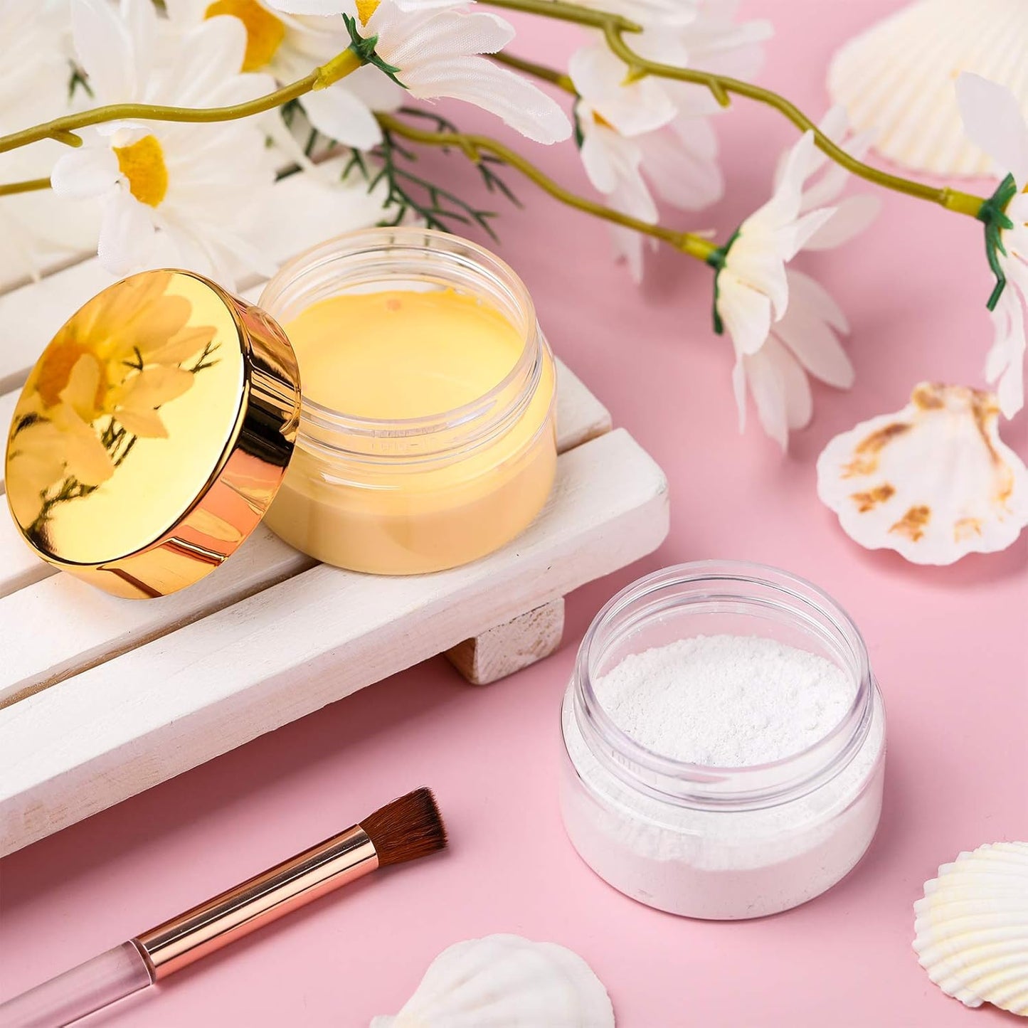 SATINIOR 6 Pack 1 oz Plastic Jars Containers with Lids Wide-mouth Refillable Leakproof Reusable Round Empty Jars for Travel Cosmetic Dry Food Spice Candy Cookie Home Kitchen Organizing(Gold)