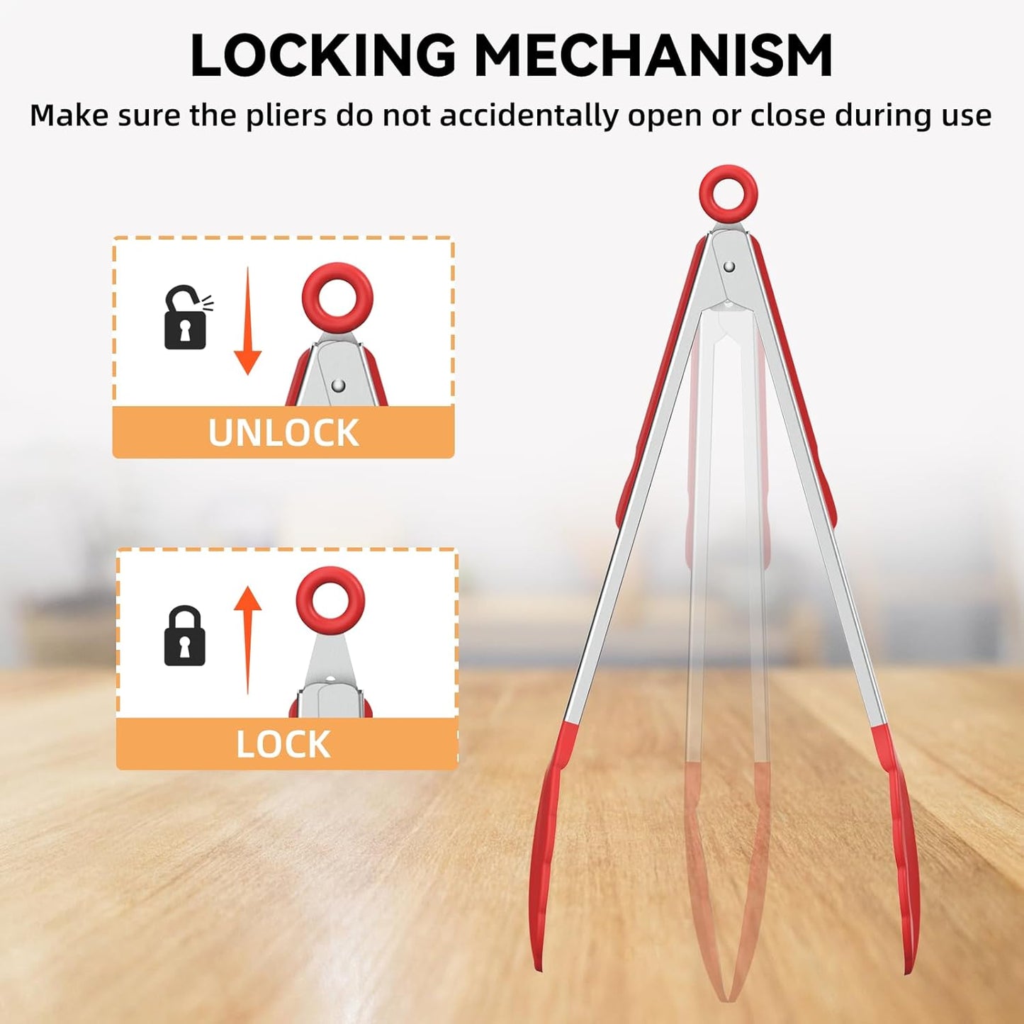 NileHome Tongs for Cooking, Professional Stainless Steel Cooking Tongs – Heat-Resistant for Grilling, BBQ, Serving Salad, Pasta, and Kitchen Use, Dishwasher Safe, Set of 7" 9" 12", Red