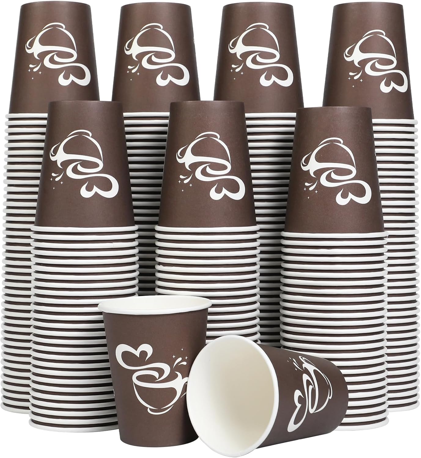 300 Count 12 oz Paper Coffee Cups, Disposable Drinking Cups for Hot or Cold Beverage, 12 ounce Brown Coffee Cups for Party, Business, Travel, Picnic