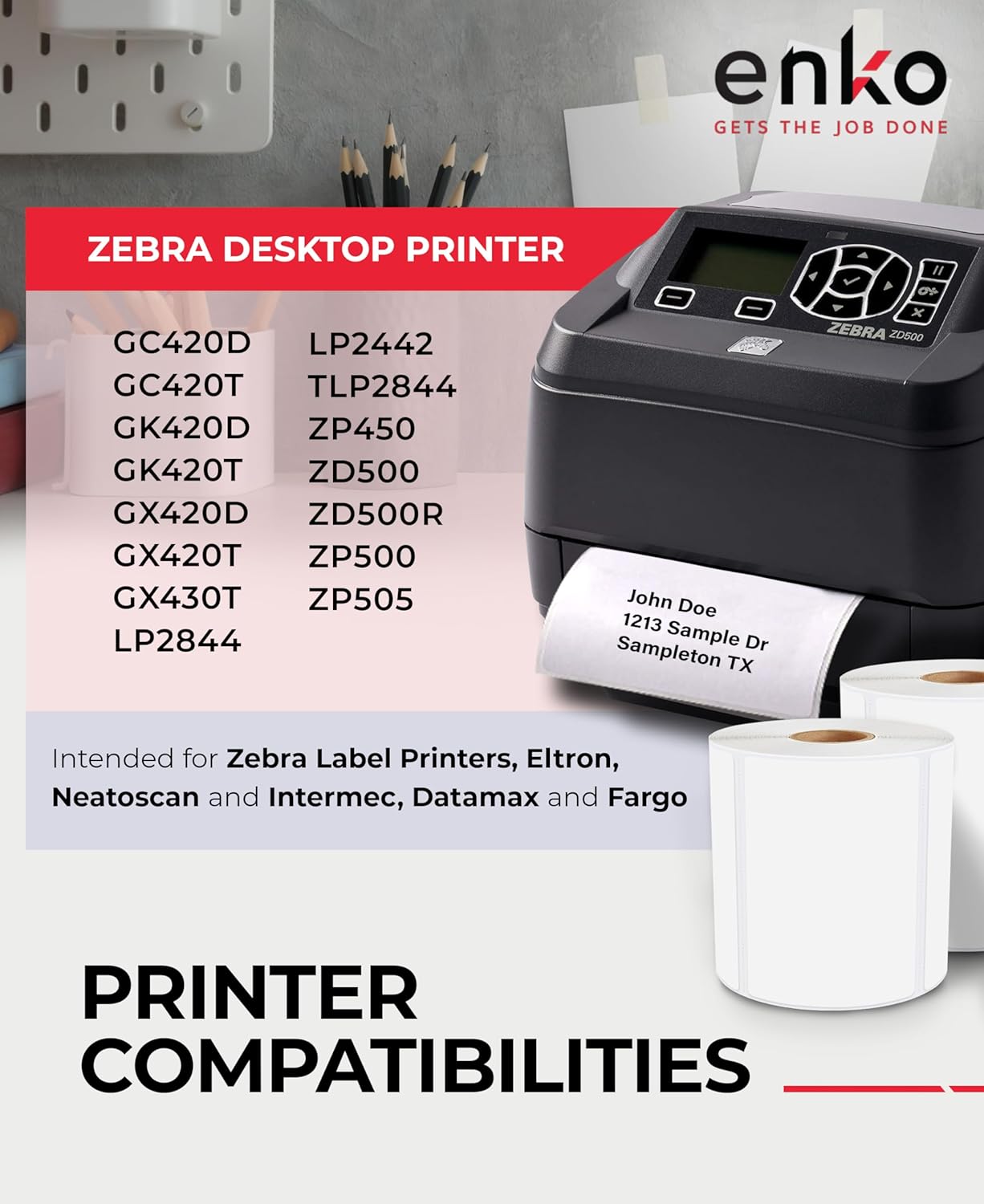 enKo 4" x 3" Labels for Zebra Desktop Printers (48 Rolls, 24,000 Labels) - Direct Thermal Address Mailing Shipping Barcode FBA Stickers FNSKU Labels for Zebra and Eltron (Perforated)