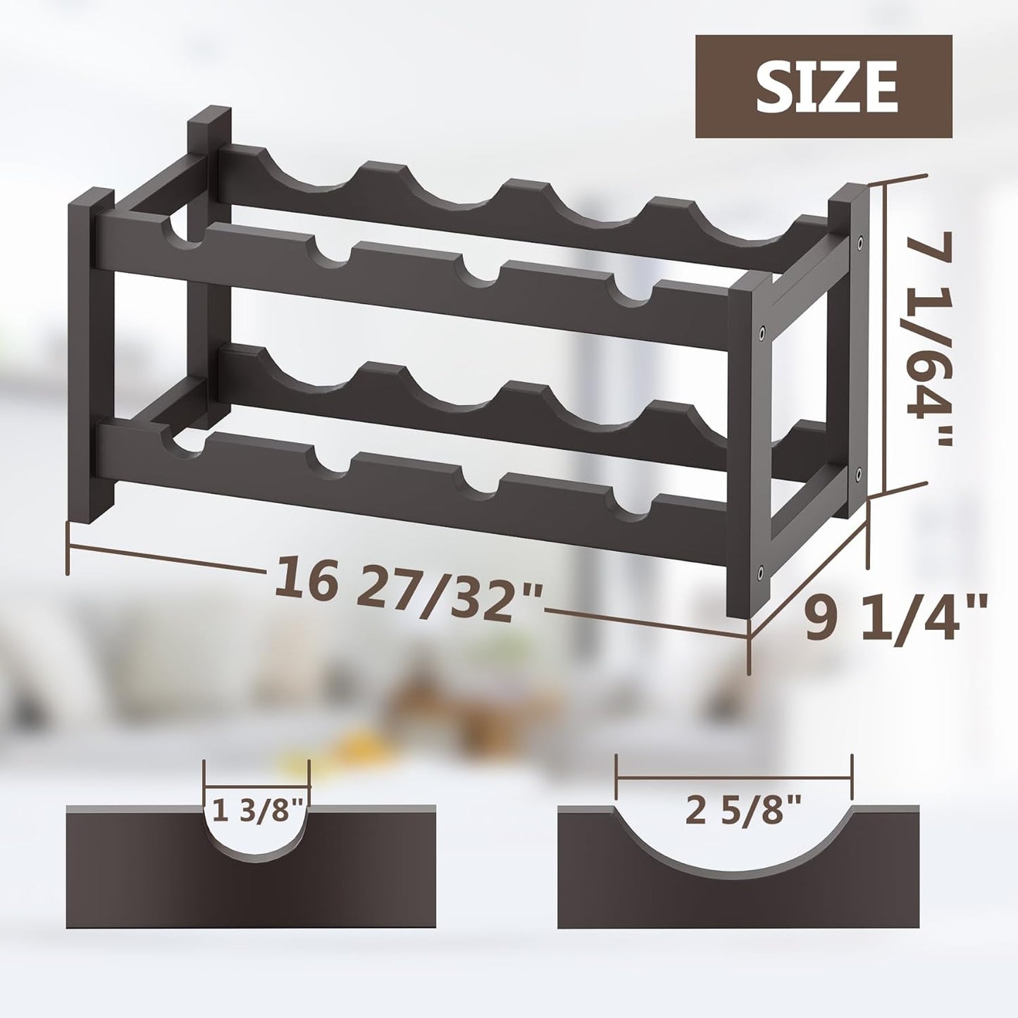 BAMEOS Bamboo Wine Rack, 2 Tier Wine Racks Countertop Storage, Wine Bottle Holder Wine Rack freestanding Floor for Kitchen, Bar, Pantry, Wine Cellar, Basement,Study, (16.85 L x 9.25W x 7H) Espresso