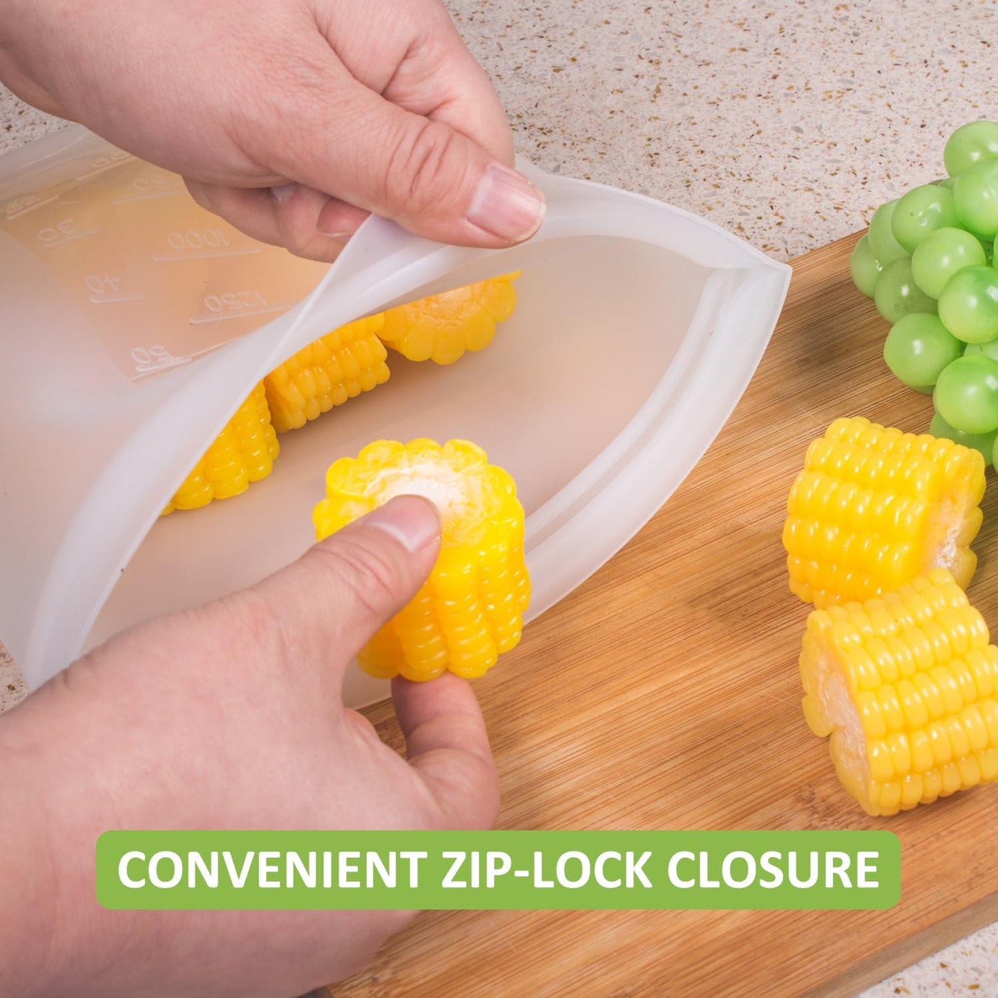 Reusable Silicone Food Storage Bags Quart 4 Pack, Stand Up Ziplock Reusable Freezer Sandwich Bag Containers for Food Travel, Freezer Microwave Oven Dishwasher Safe, Translucent, 33.8fl.oz