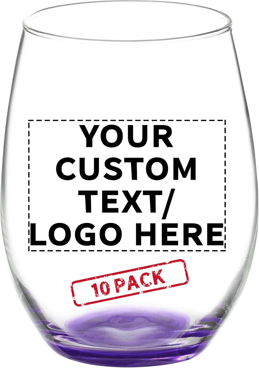 DISCOUNT PROMOS 10 ARC Stemless Wine Glasses Set, 21 oz. - Customizable Text, Logo - Chardonnay, Cabernet, Merlot, Sauvignon - Purple