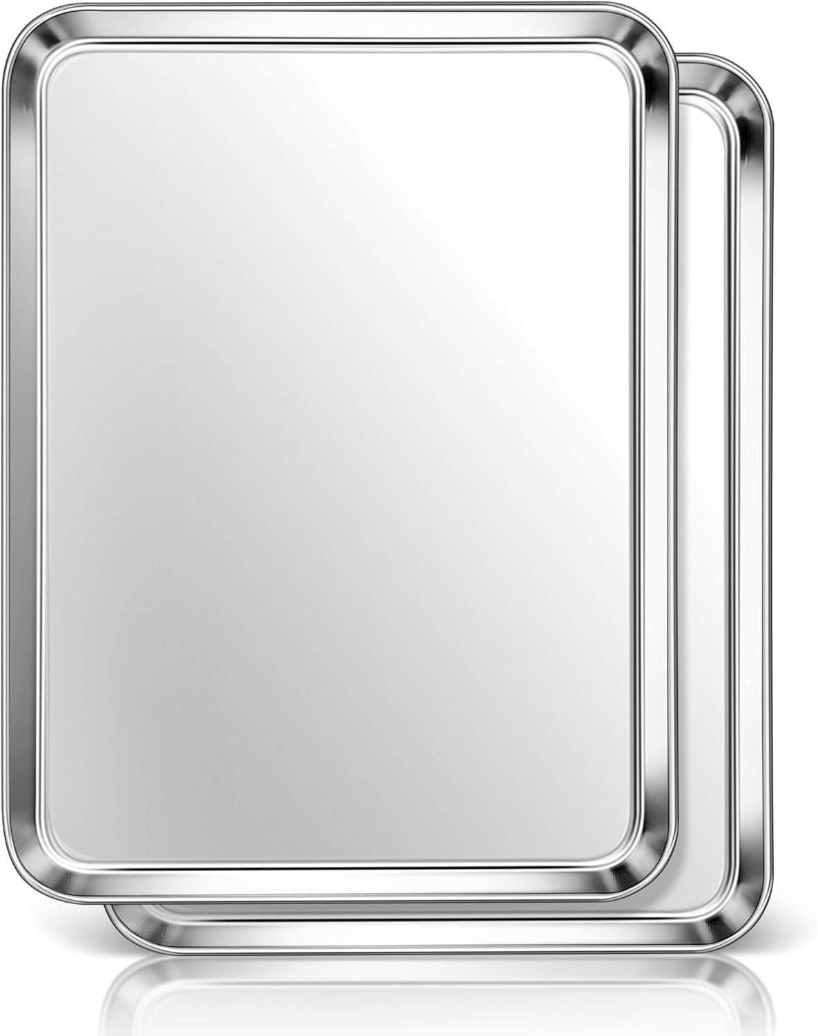 Homikit 2 Pack Baking Sheet, 16x12 Inches Stainless Steel Cookie Sheets for Baking, Large Toaster Oven Tray for Roasting Cooking, Metal Jelly Roll Pan Non Stick &Rustproof, Dishwasher Safe