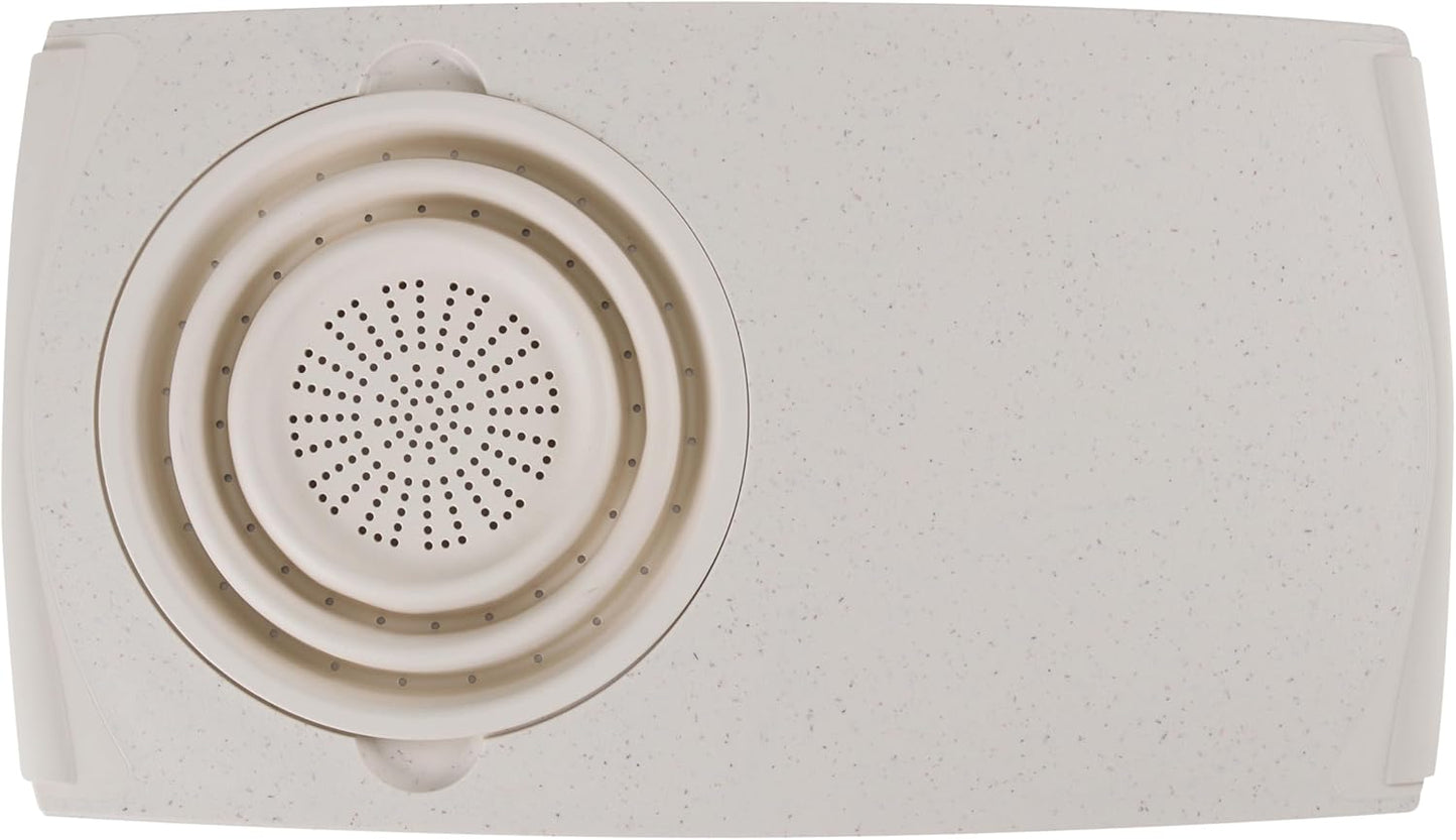 Dexas Over the Sink PolyFiber Flax Cutting Board with Collapsible Colander Strainer, 11.5 x 20", Cream