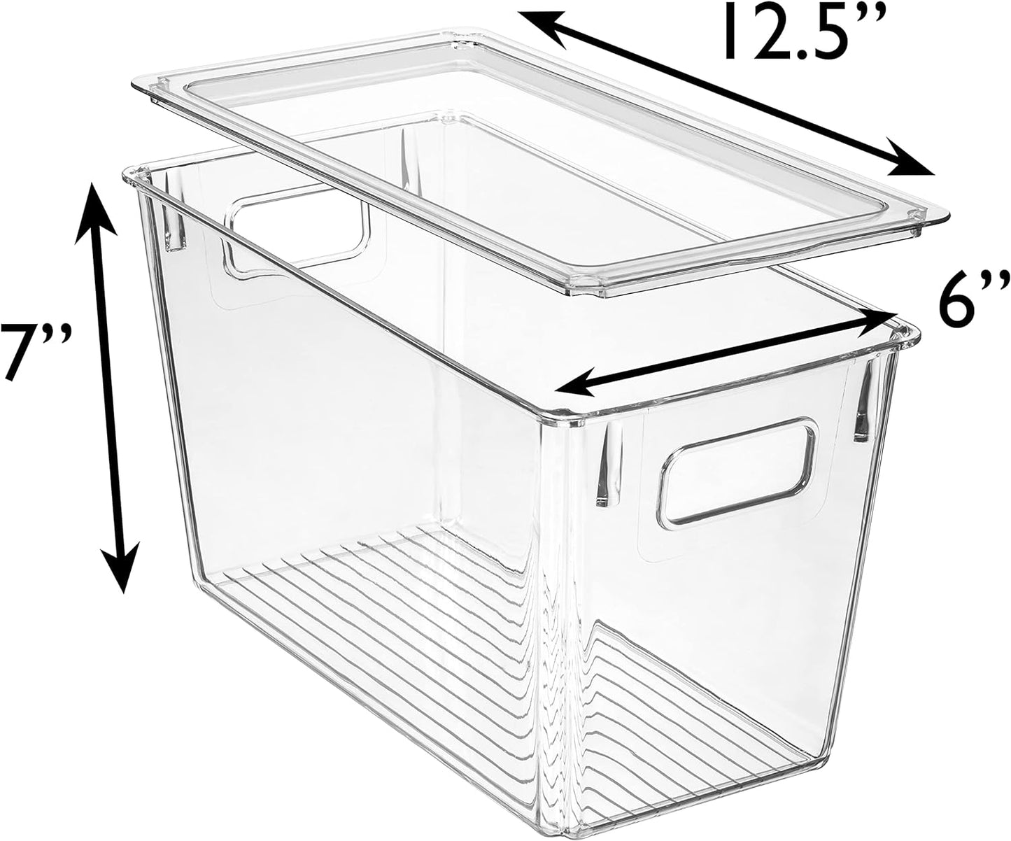 ClearSpace Modern Plastic Storage Bins with Lids Perfect Kitchen Organization or Pantry Fridge Organizer, 8 Pack, Transparent, Rectangular, 12.5" x 6" x 7", 9L Capacity, 8 Compartments