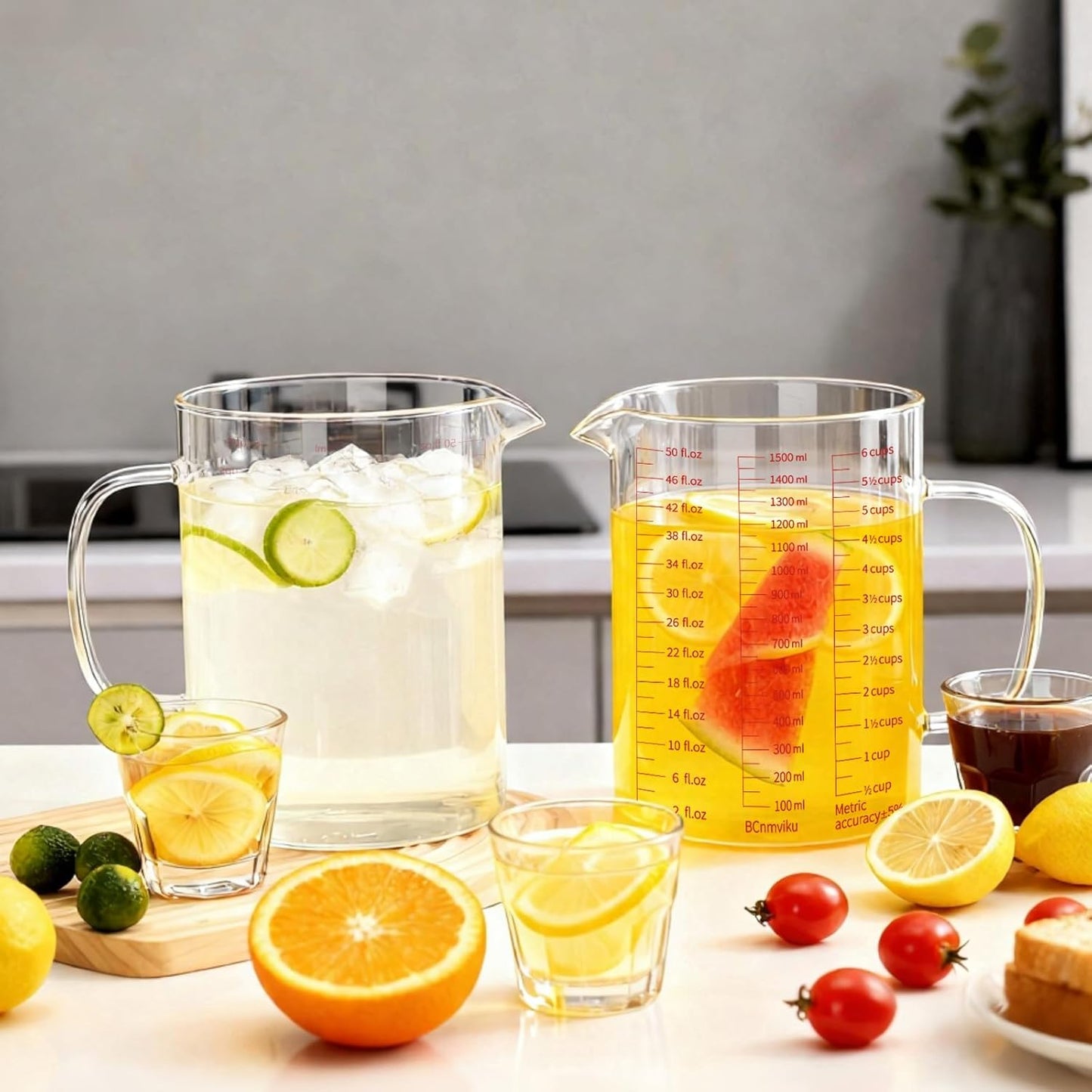 BCnmviku Glass Measuring Cups High Borosilicate [Insulated Handle | V-Shaped Spout]For Prepping Baking and Cooking Preheated Oven Dishwasher Freezer and Microwave Safe (1500ML)