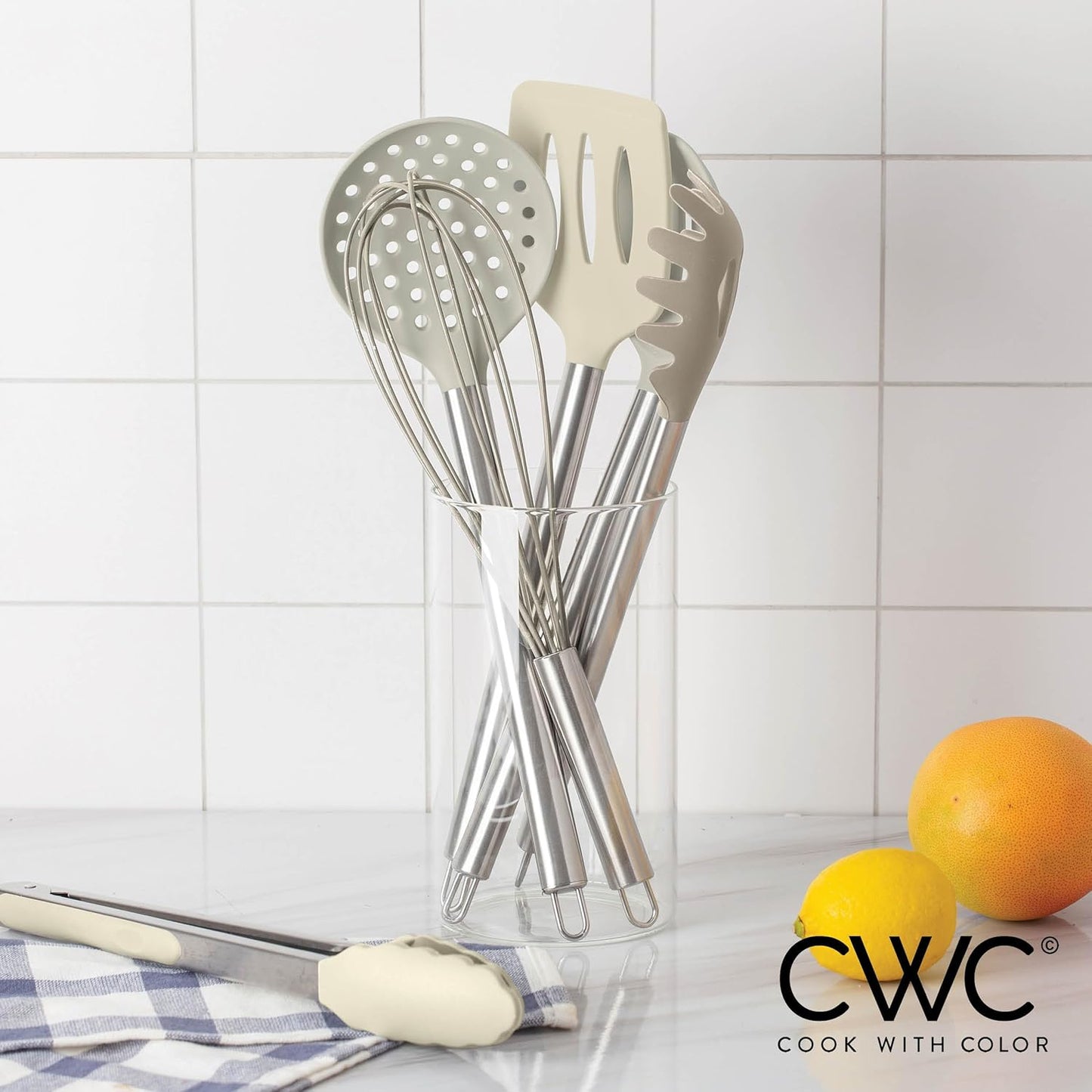 COOK WITH COLOR Silicone Cooking Utensils, Kitchen Utensil Set, Easy to Clean Silicone Kitchen Utensils, Cooking Utensils for Nonstick Cookware, Kitchen Gadgets Set, 10 Pieces, Brown