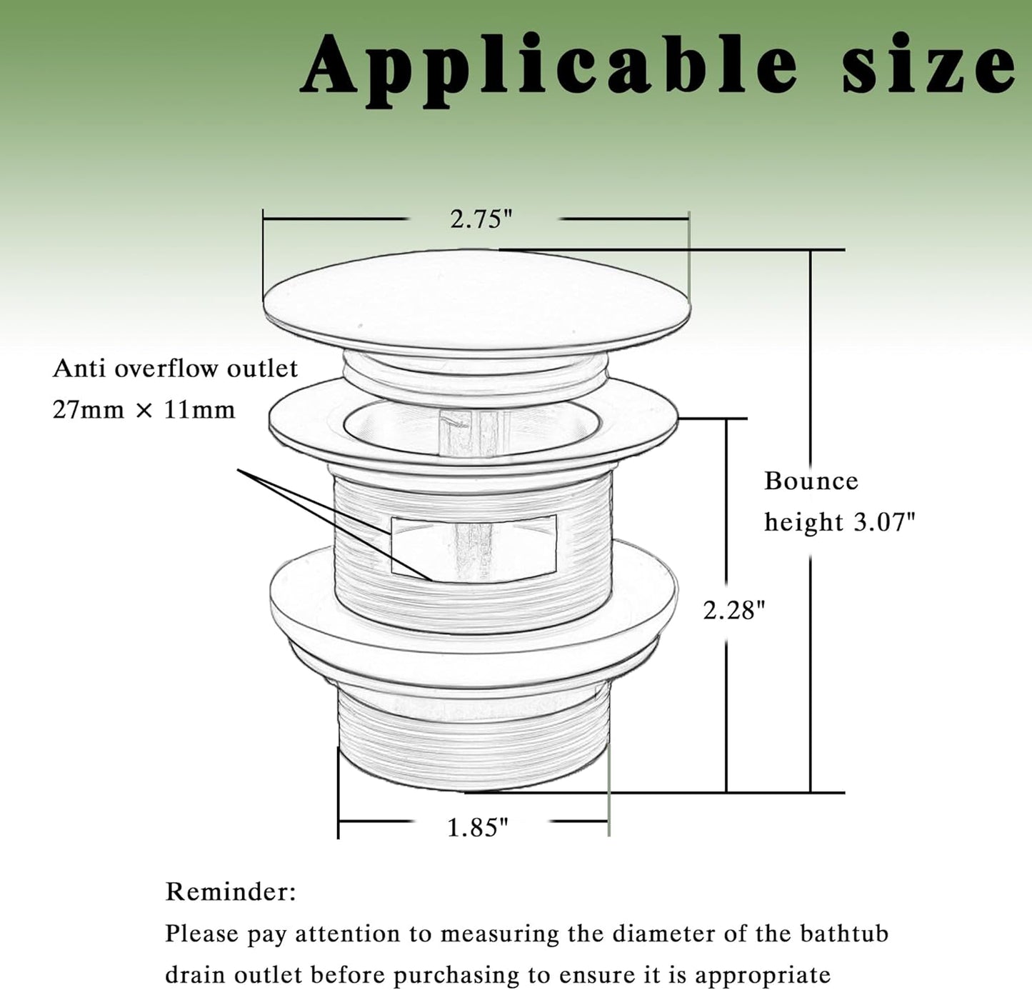 Fits Freestanding Tub Drains with Removable Pop-Up Freestanding Tub Drain Stopper, Compatible with Freestanding Tub Drain Rough-in Kit (Also Comes with a Replacement Pop-Up Bolt) (Chrome)