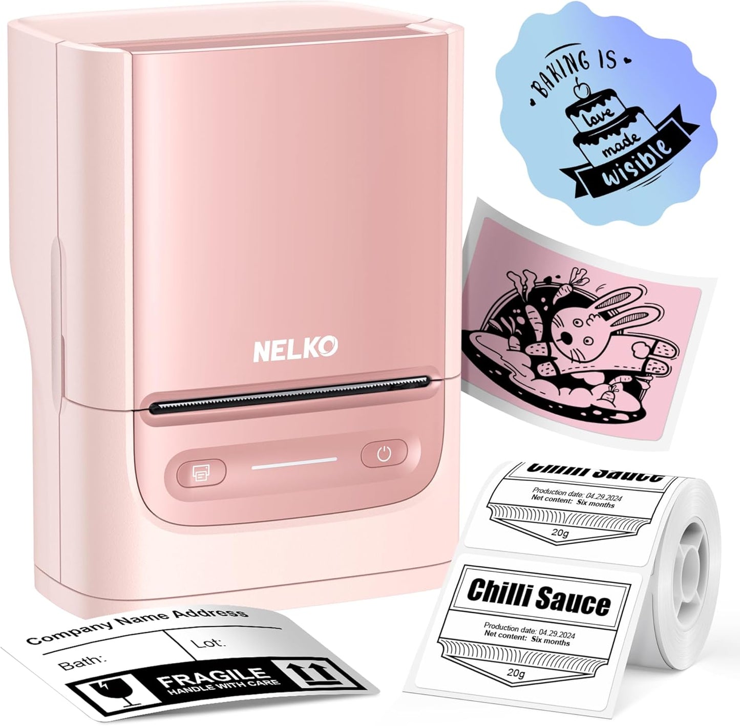 Nelko PM220 Bluetooth Label Maker Machine with Tape, 2 Inch Portable Thermal Printer for Small Business, Address, Logo, Clothing, Sticker Printer for Phones & PC, Pink