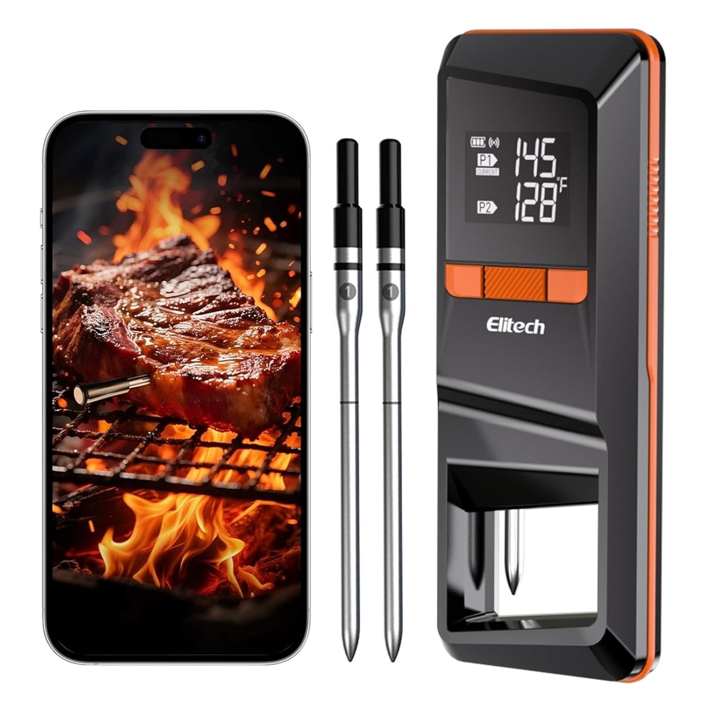 Elitech Digital BBQ Thermometer, Bluetooth Wireless Meat Thermometer for Grilling and Smoking, 2 Probes for Grill, Oven, Smoker, Rotisserie, WMT-20
