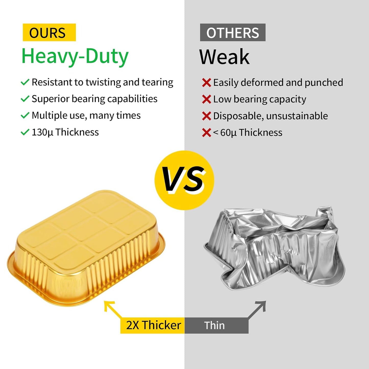 Aluminum Pans with Lids Heavy Duty (40 Pack + 40 Lids, 8.7"×6") 2.25 LB Capacity Foil Food Containers with Lids, Disposable Tin Foil Pans with Lids for Baking, Meal Prep, Freezer, Heating and Takeout