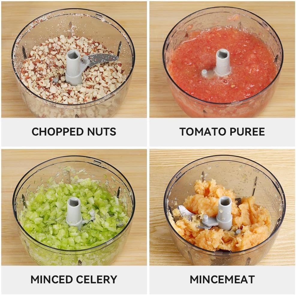 Manual Food Processor Vegetable Chopper 2.3 Cup Small Mini Hand Pull String Onion Chopper Garlic Mincer Cutter with 3 Stainless Steel Blades - White