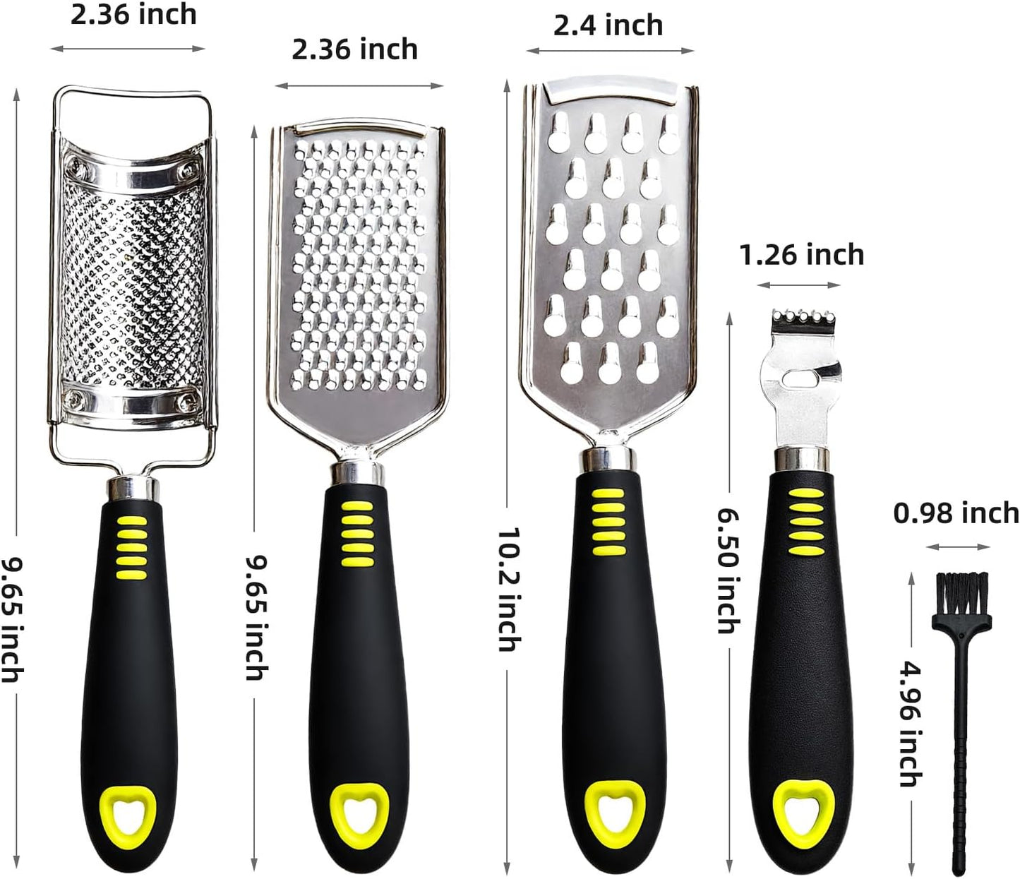 5 Pcs Stainless Steel Cheese Grater with Handle, Handheld Lemon Zester Grater with Handle, Hand Graters for Kitchen Graters & Peeler & Slicer, for Vegetable Fruit Kitchen Aid, with 1 Brush & 1 Box