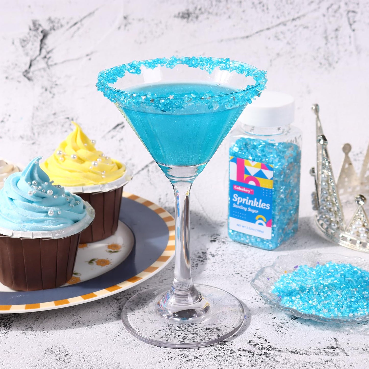 Sanding Sugar Edible Silver Glitter Stars Mix, Edible Blue Sugar Sprinkles for Cake Decorating, Sparkling Edible Sanding Sugar for Cupcake Toppers Cookie Decorations For Wedding Party Celebrations 3.5oz (Sky BLue)